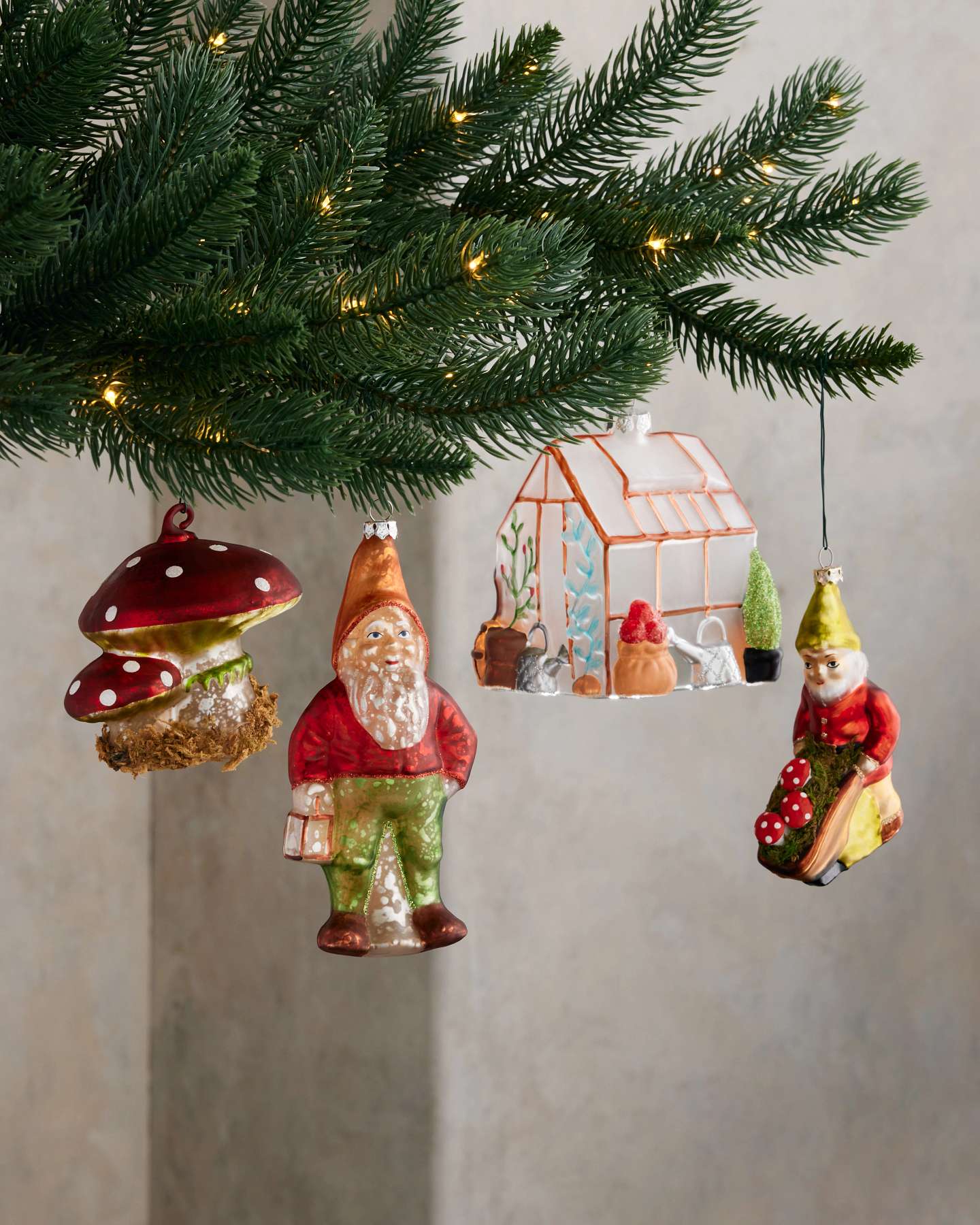 Garden Gnomes Glass Baubles, Set of 4