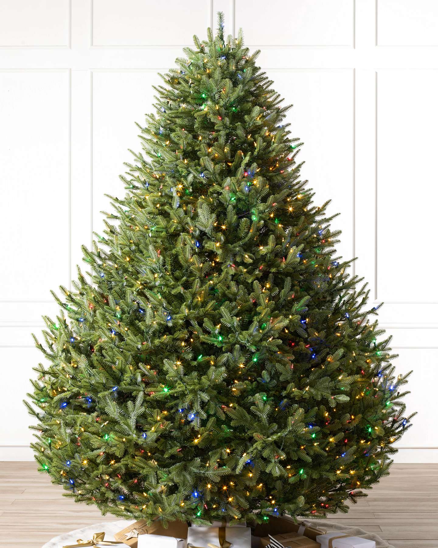 Balsam Hill Balsam Fir Wide Artificial Christmas Tree Closeup with LED Color Changing Lights Full Display