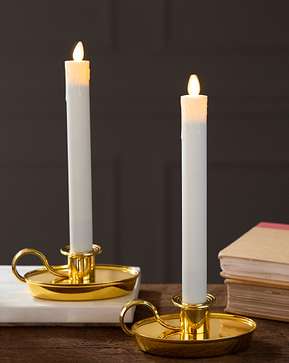 Brass Miracle Flame LED Chamberstick Candles - Set of 2 Brass Miracle Flame LED Chamberstick Candles - Set of 2