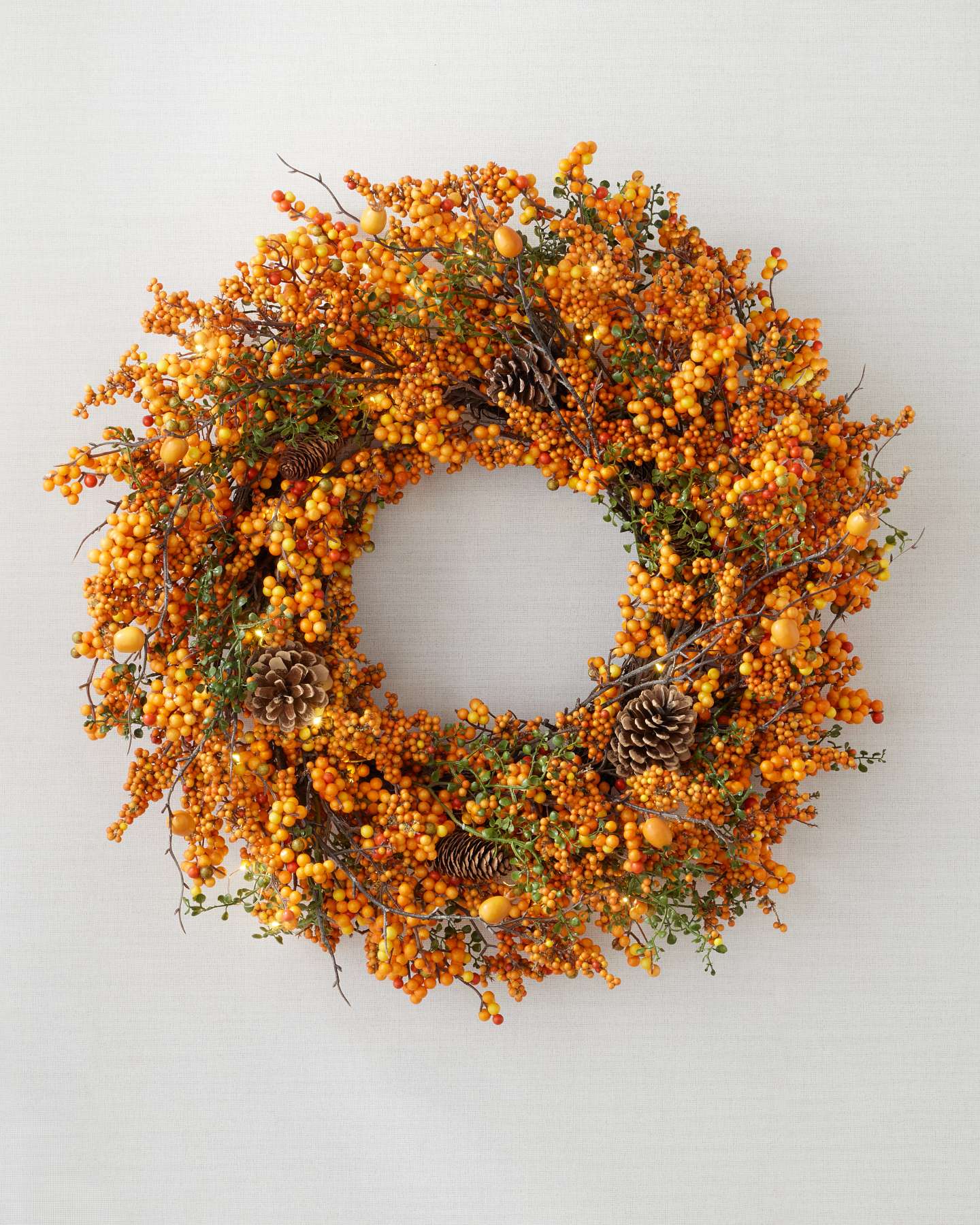 Balsam Hill Orange Berry and Pinecone Artificial Fall Wreath Full View