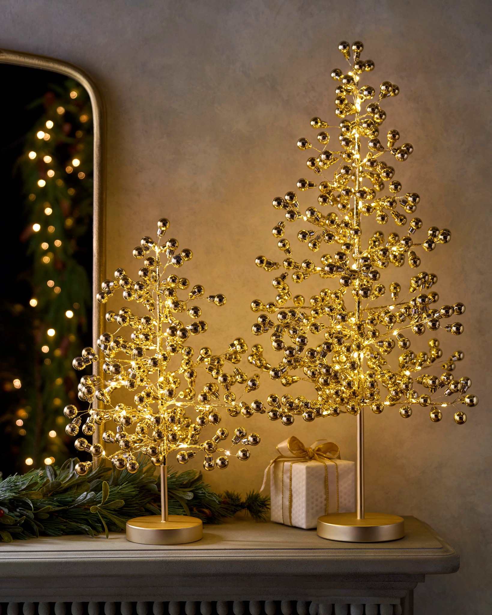 Gold Lit Mini Ornament Tree Set