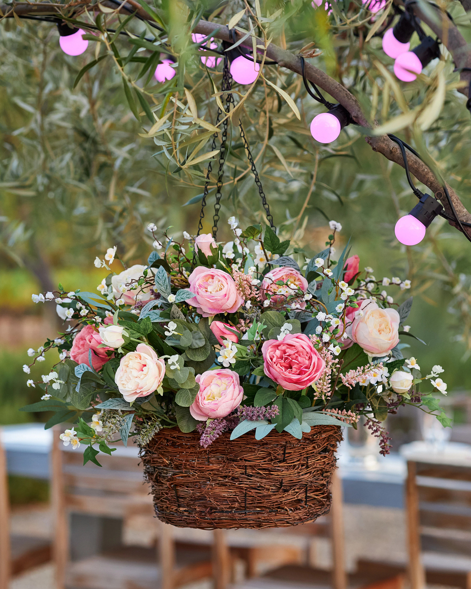 Outdoor Provence Rose Artificial Spring Hanging Basket | Balsam Hill