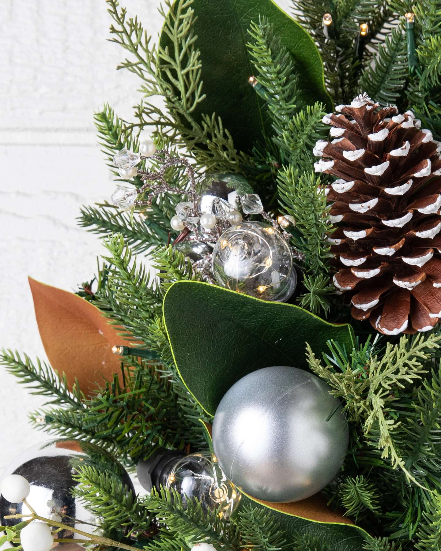 Balsam Hill Outdoor Sterling Memories Artificial Christmas Foliage Detailed View