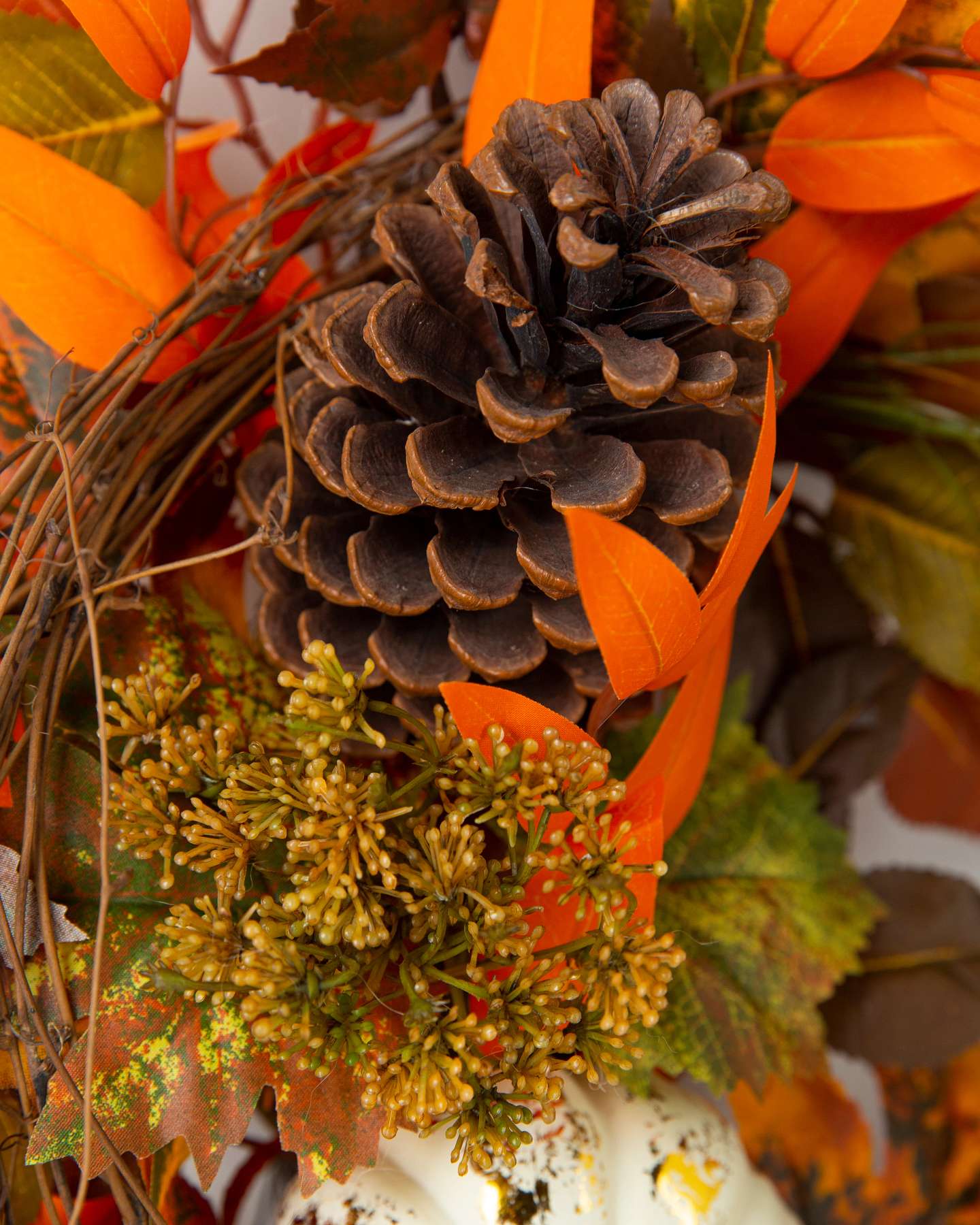 Balsam Hill Fall Medley Artificial Wreath Unlit Detail with Acorn