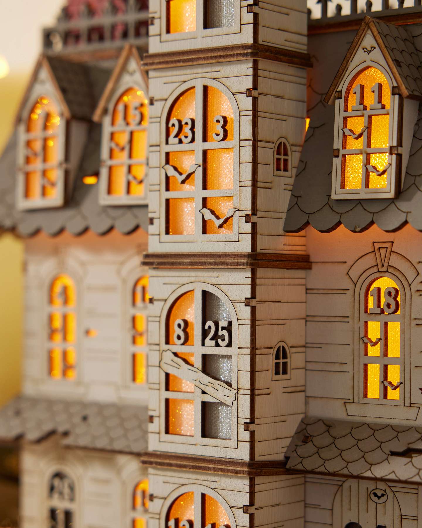 Balsam Hill Lit Wooden Halloween Countdown Calendar Showing Spooky Icons