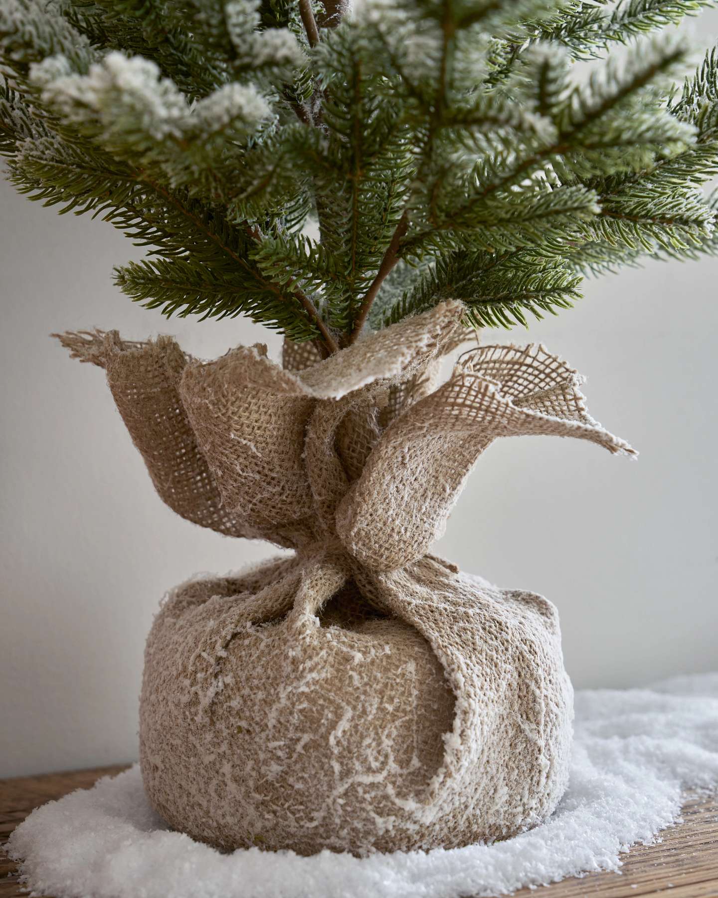 Frosted Tabletop Trees with Burlap Base, Set of 2