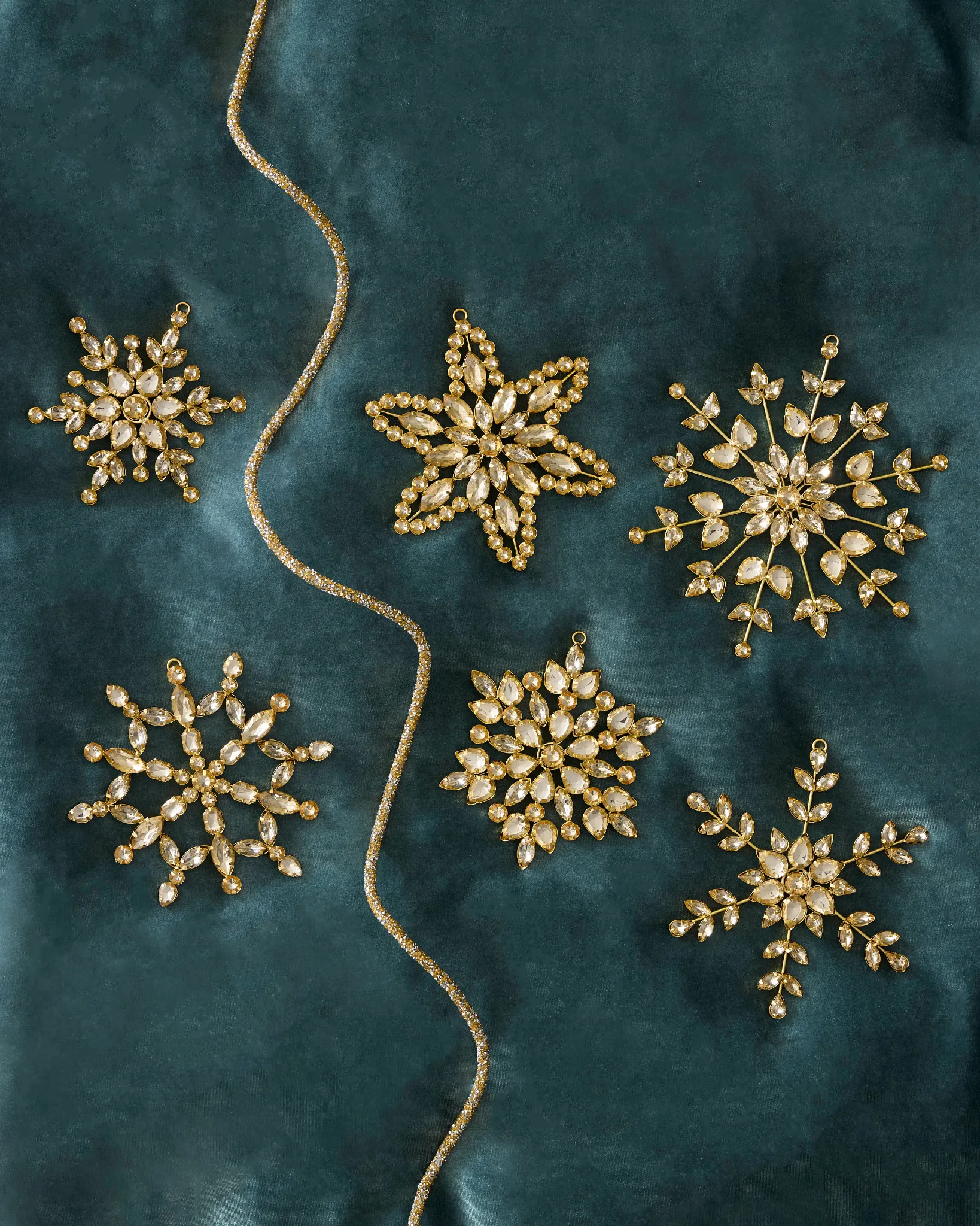 Gold Rhinestone Snowflake Ornament Set
