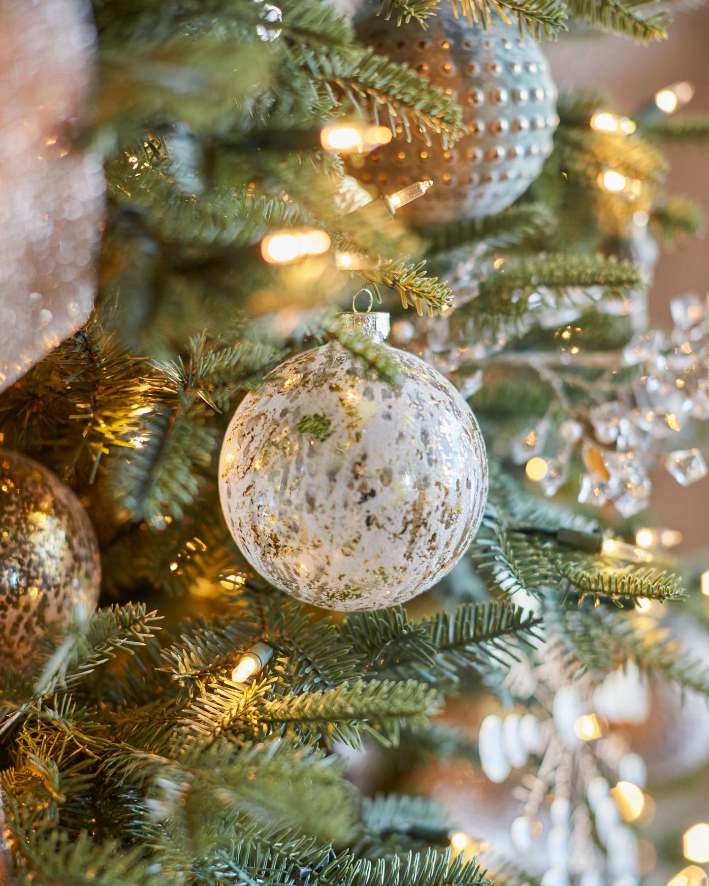 Balsam Hill Burnished Metals Christmas Ornament Set Closeup