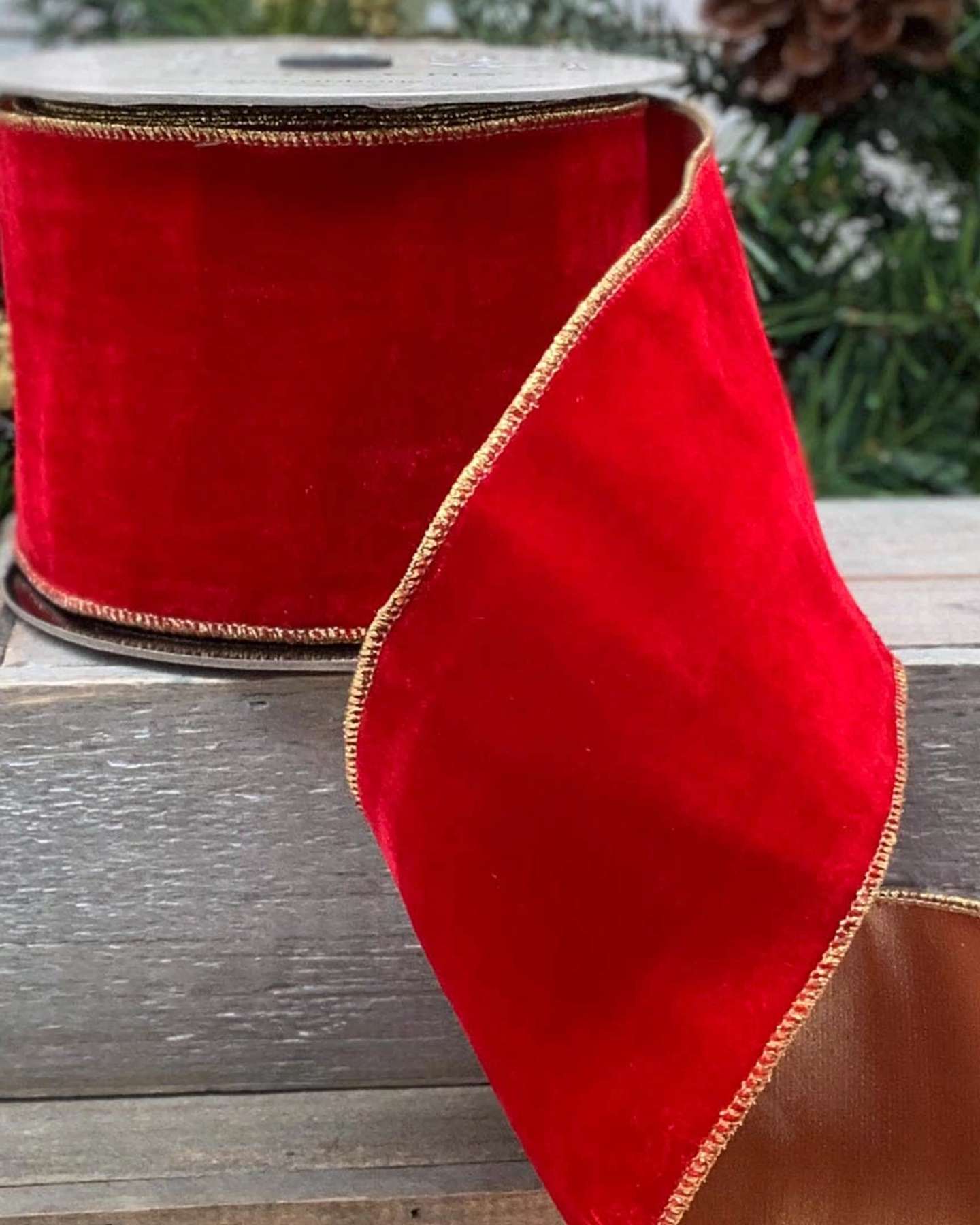 4" x 10yds Red Vintage French Velvet Christmas Ribbon