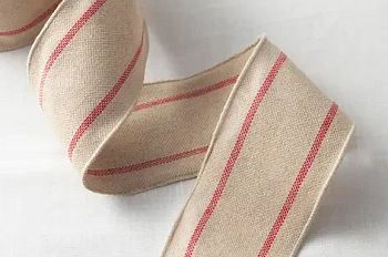 Burlap Christmas ribbon with red stripes