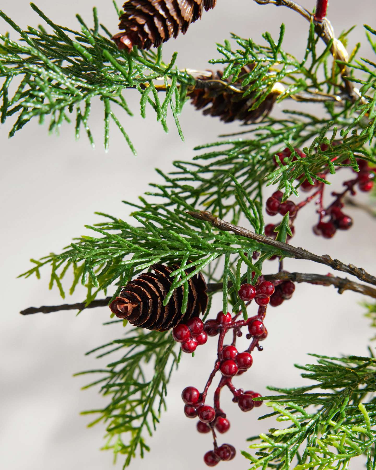 Lit Red Berry Pine Branches, Set of 3