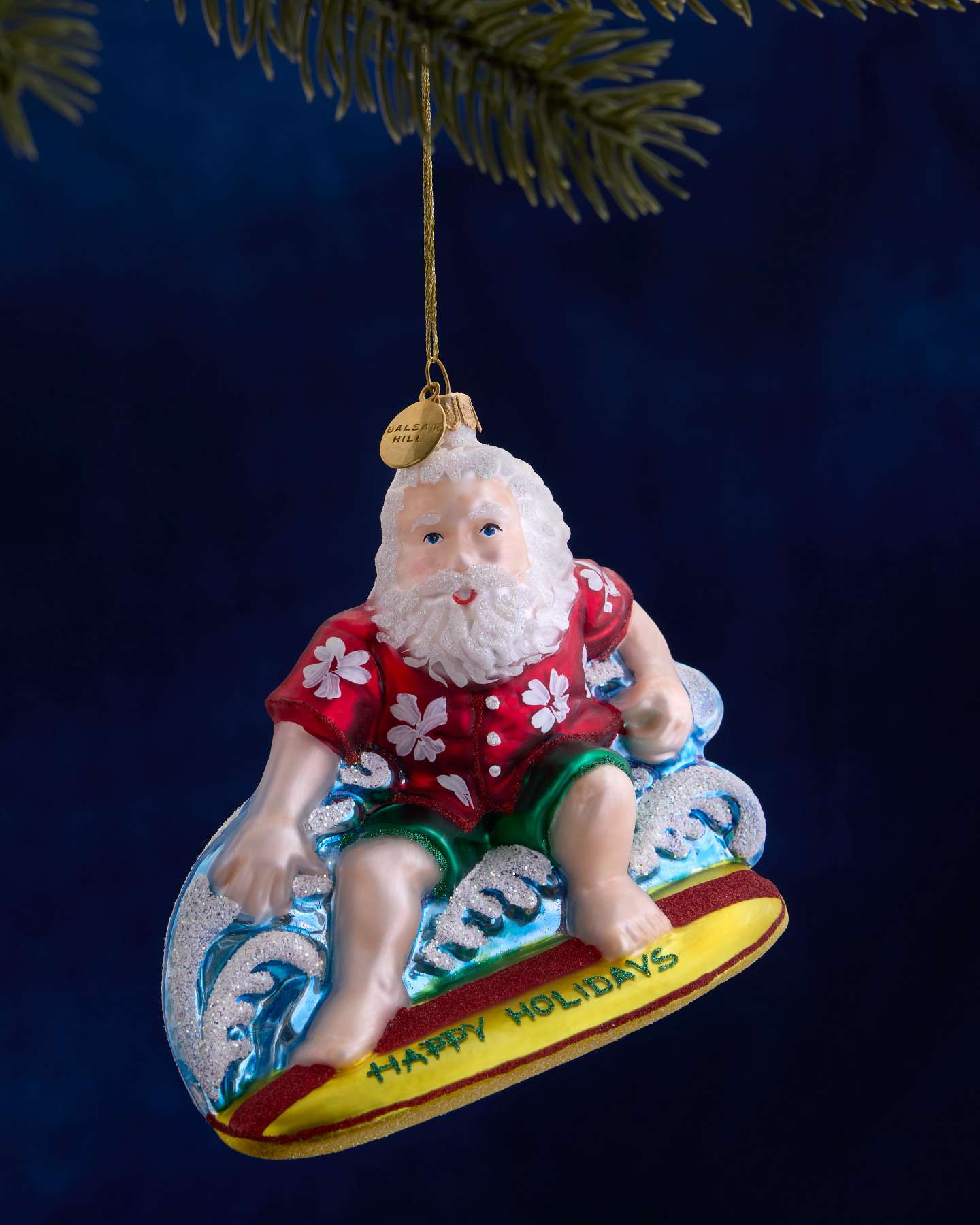 Balsam Hill Studio Surfing Santa Ornament