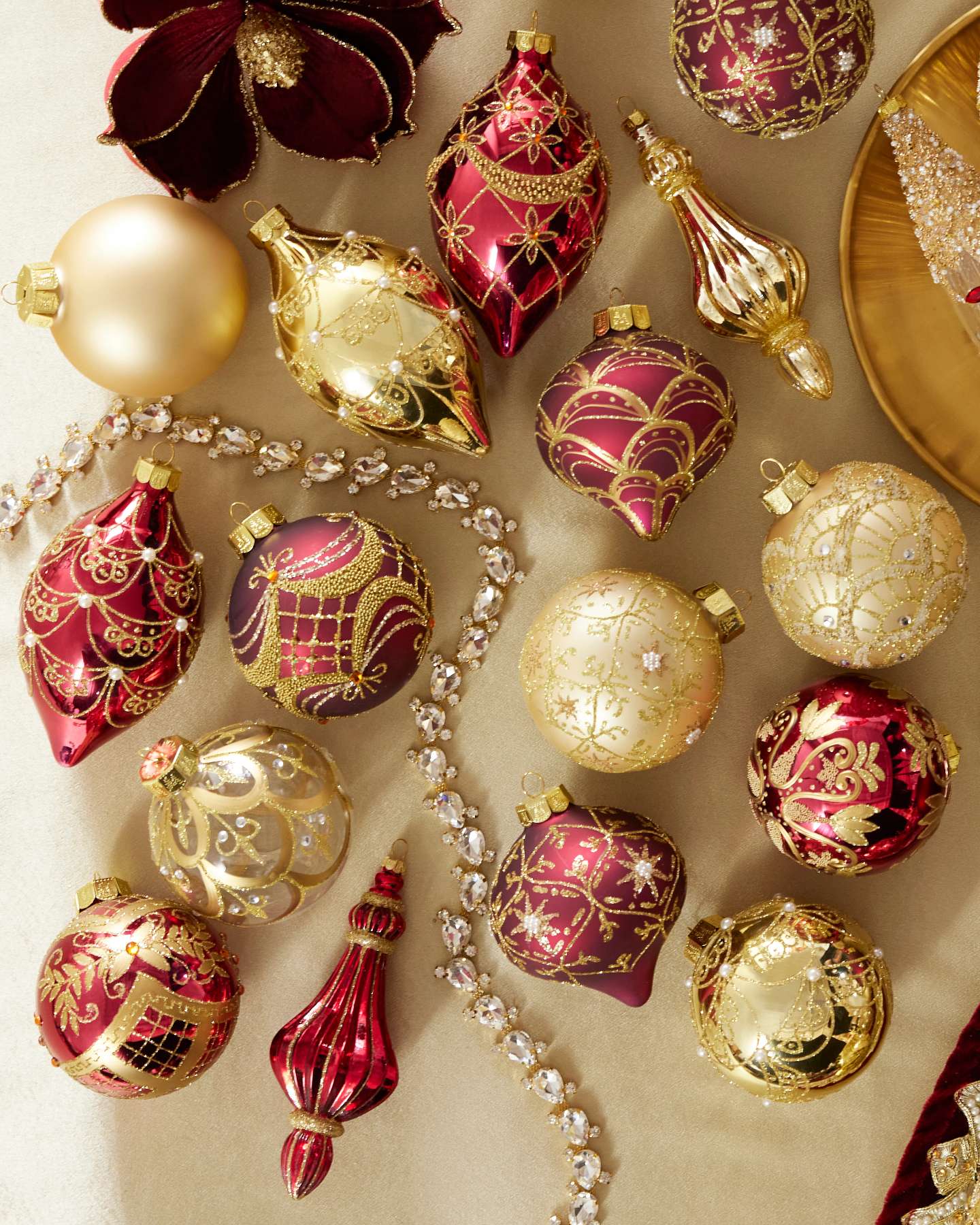 Burgundy & Gold Gilded Glory Main Glass Ornaments, Set of 35