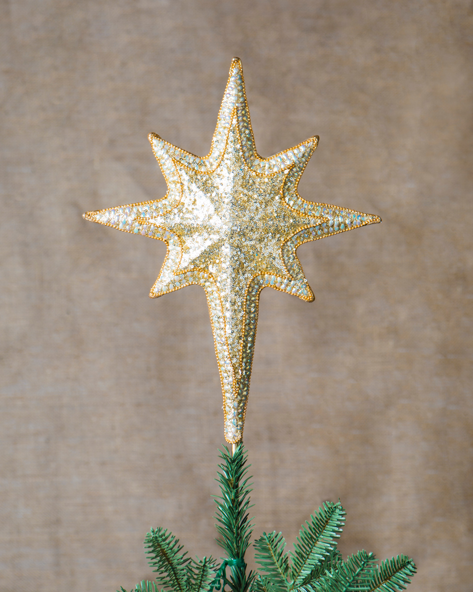 Gold Bethlehem Star Beaded Tree Topper