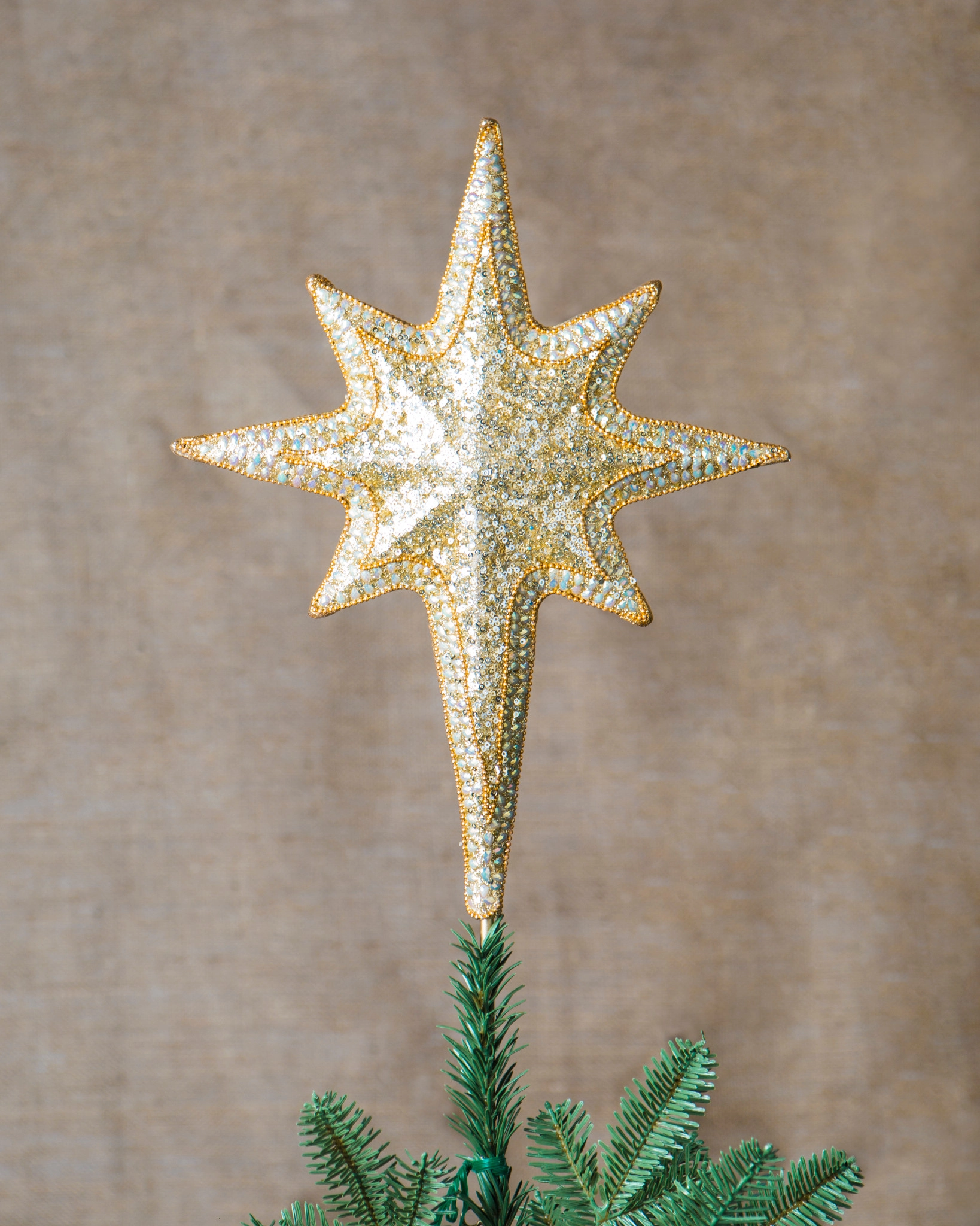 Gold Bethlehem Star Beaded Christmas Tree Topper | Balsam Hill