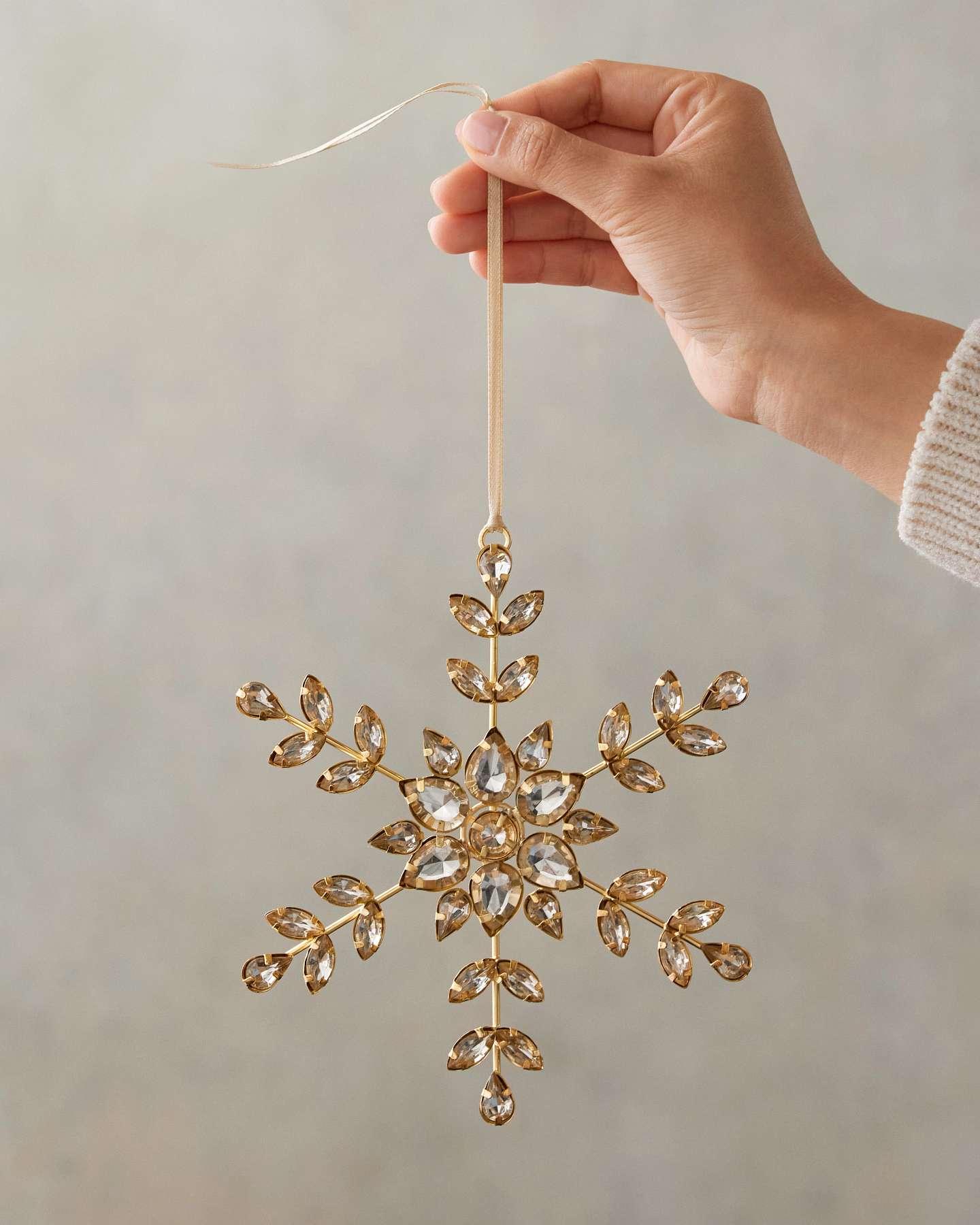 Gold Rhinestone Snowflake Ornaments, Set of 12