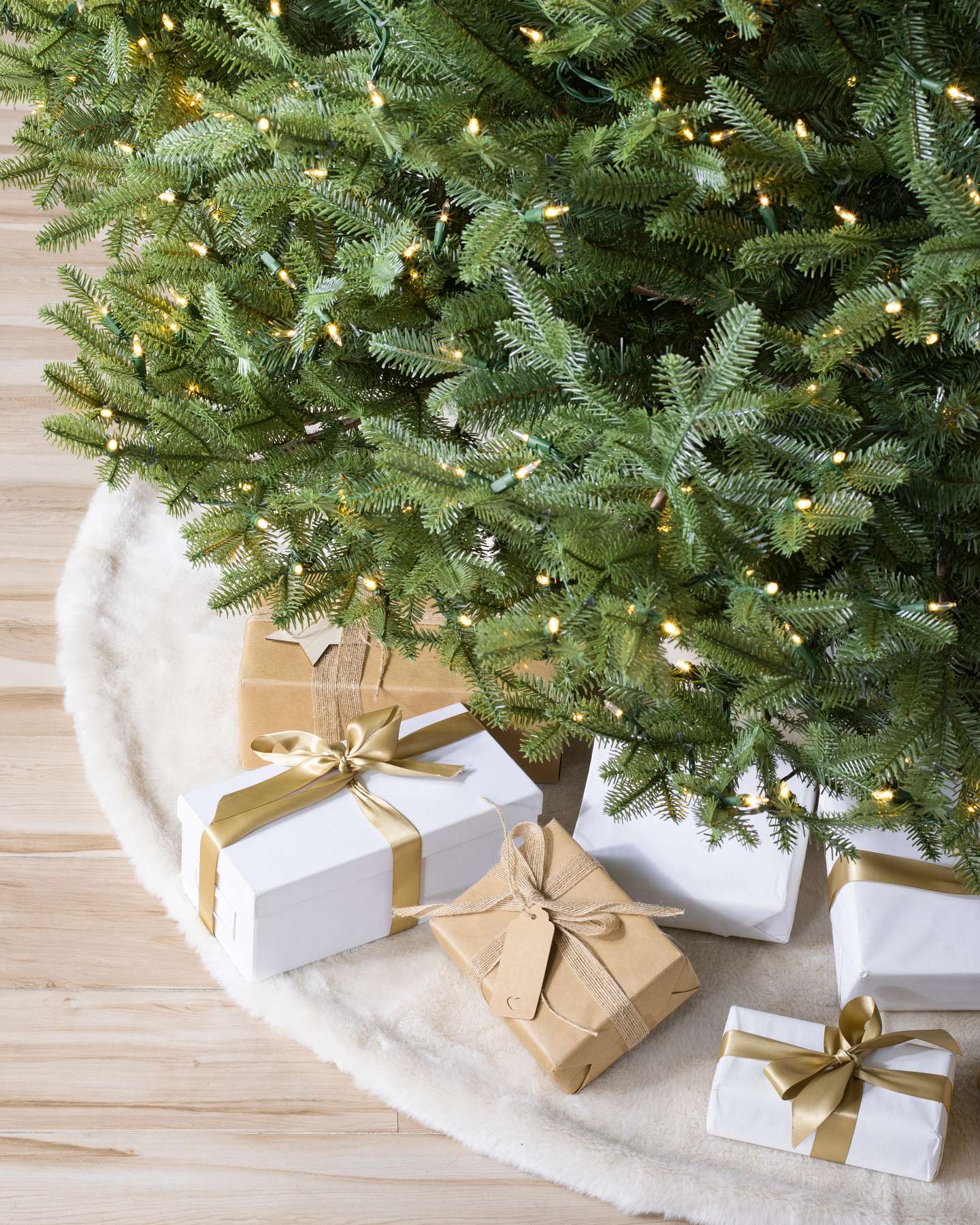 Balsam Hill Balsam Fir Wide Artificial Christmas Tree Lifestyle Display with Tree Skirt