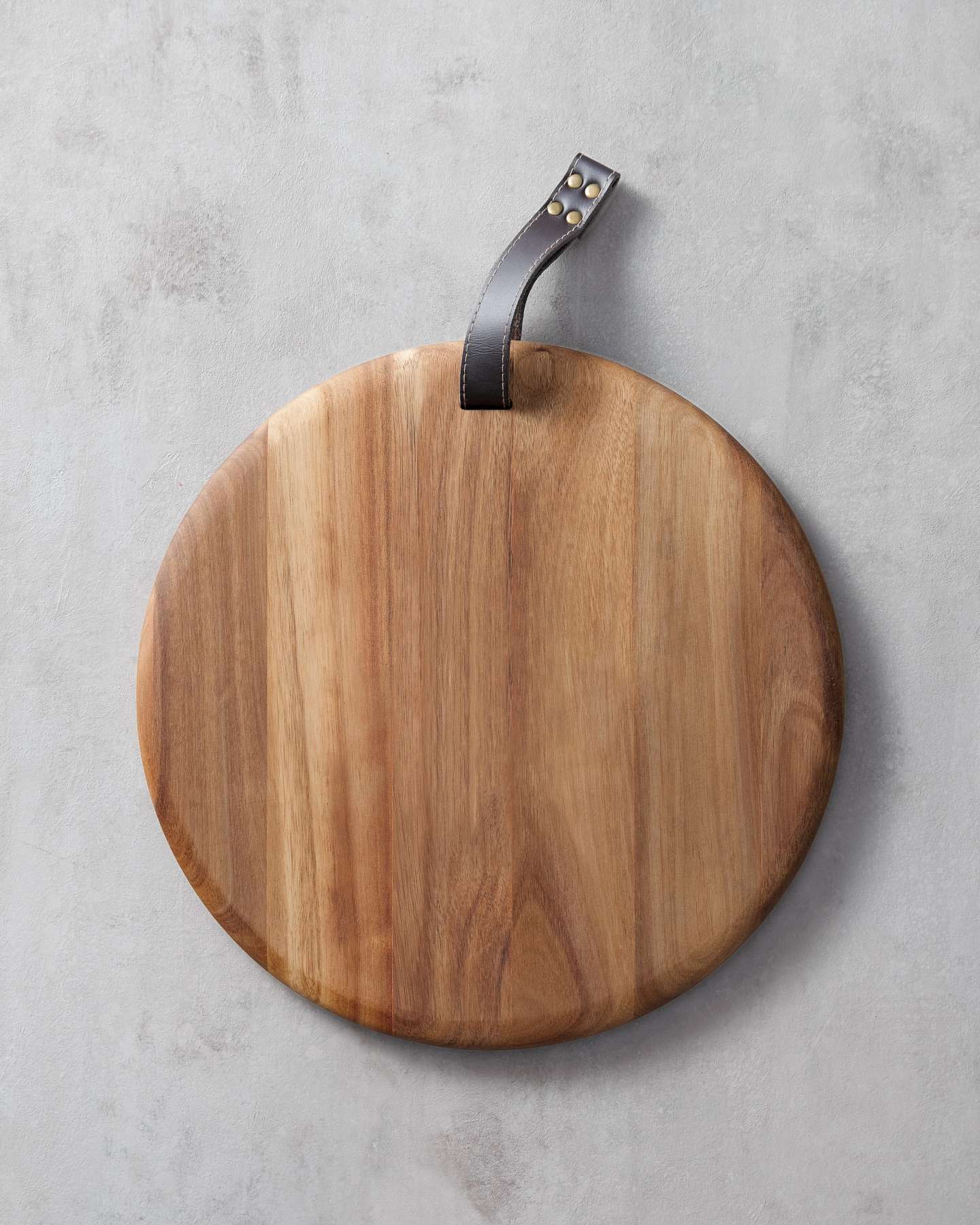 Balsam Hill Monogrammed Acacia Charcuterie Board in Studio Setting with Engraved Detail