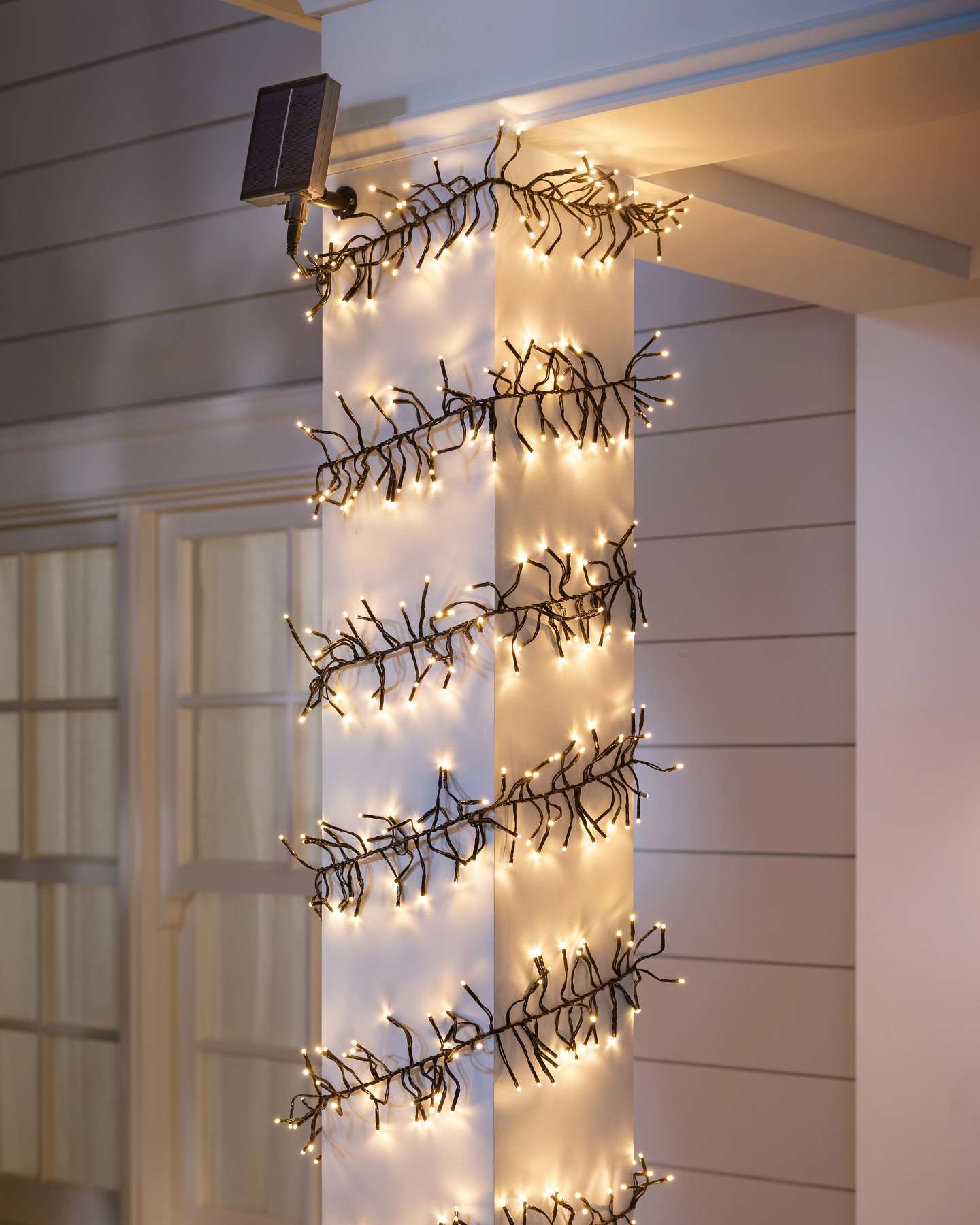 Balsam Hill 33-Inch Warm White Solar Cluster Light String Black Cord Outdoors
