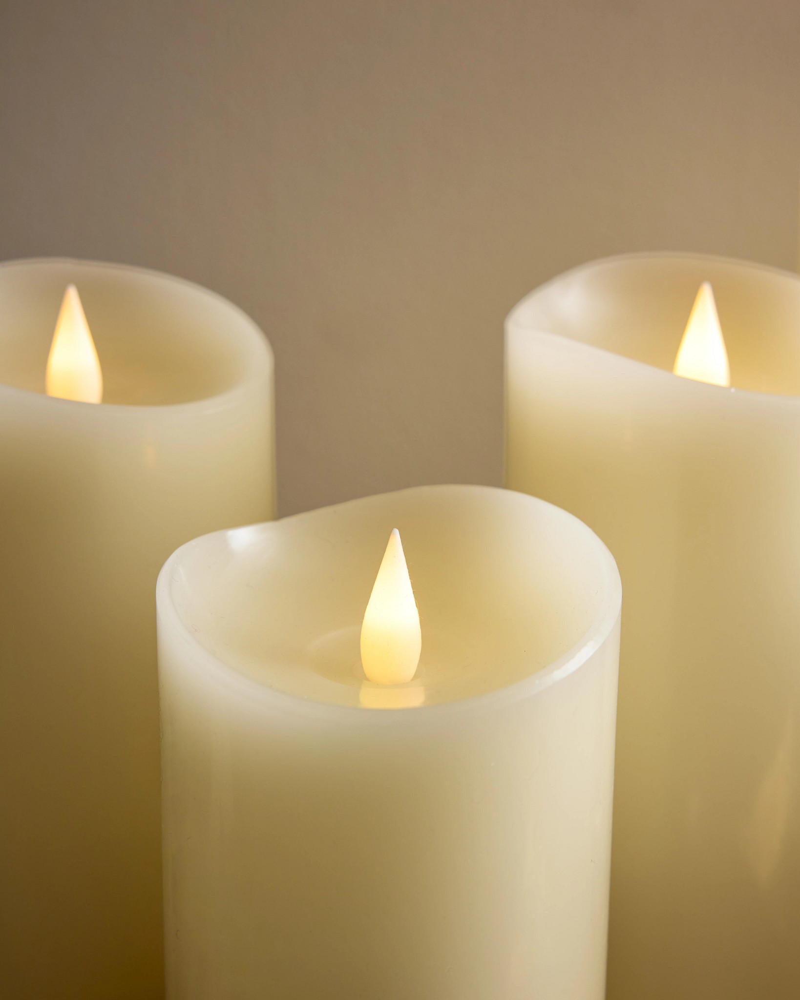 Ivory Miracle Flame Premium 3D Led Wax Pillar Candle - Set of 3