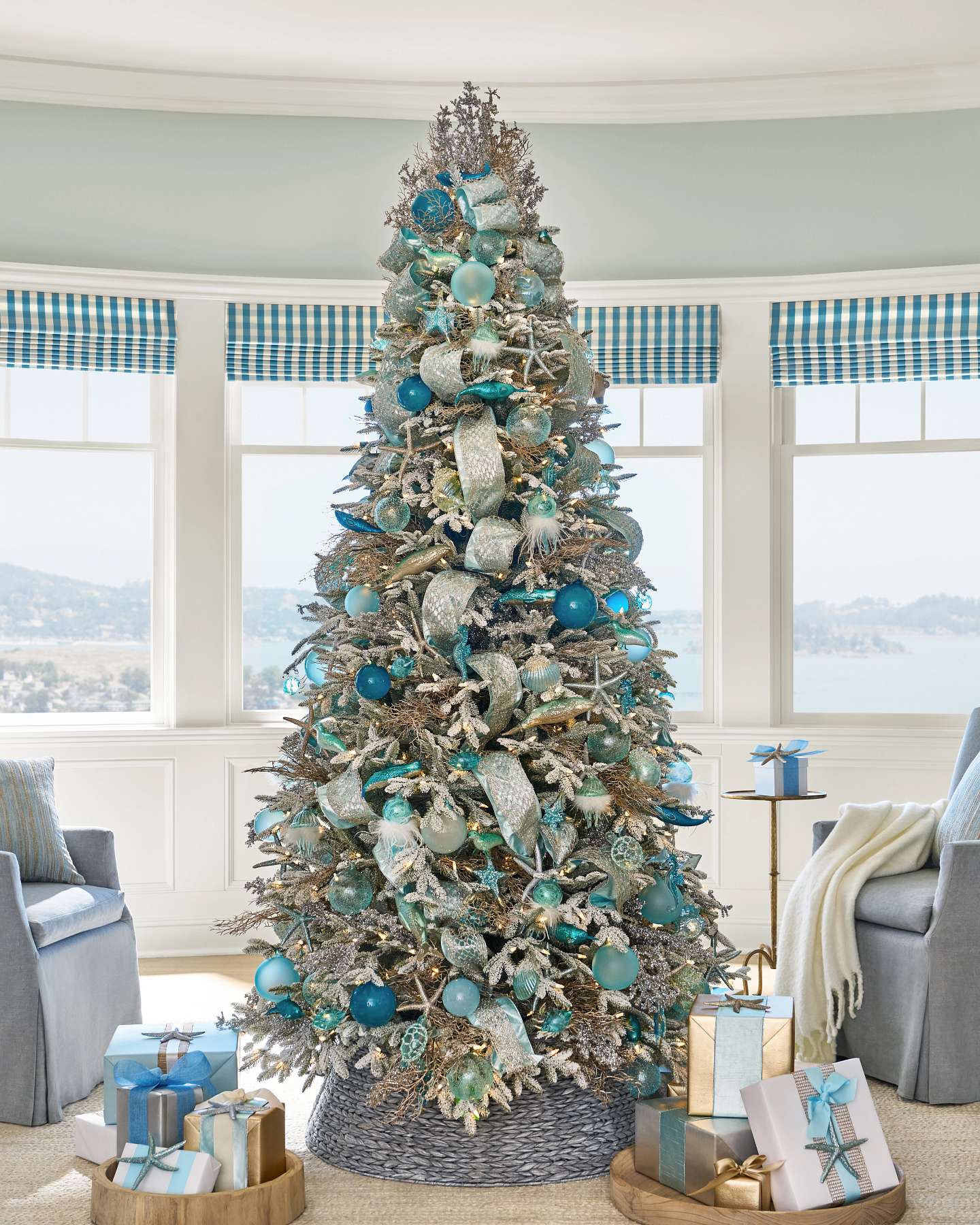 Balsam Hill Woven Tree Collar Closeup View in Holiday Decor