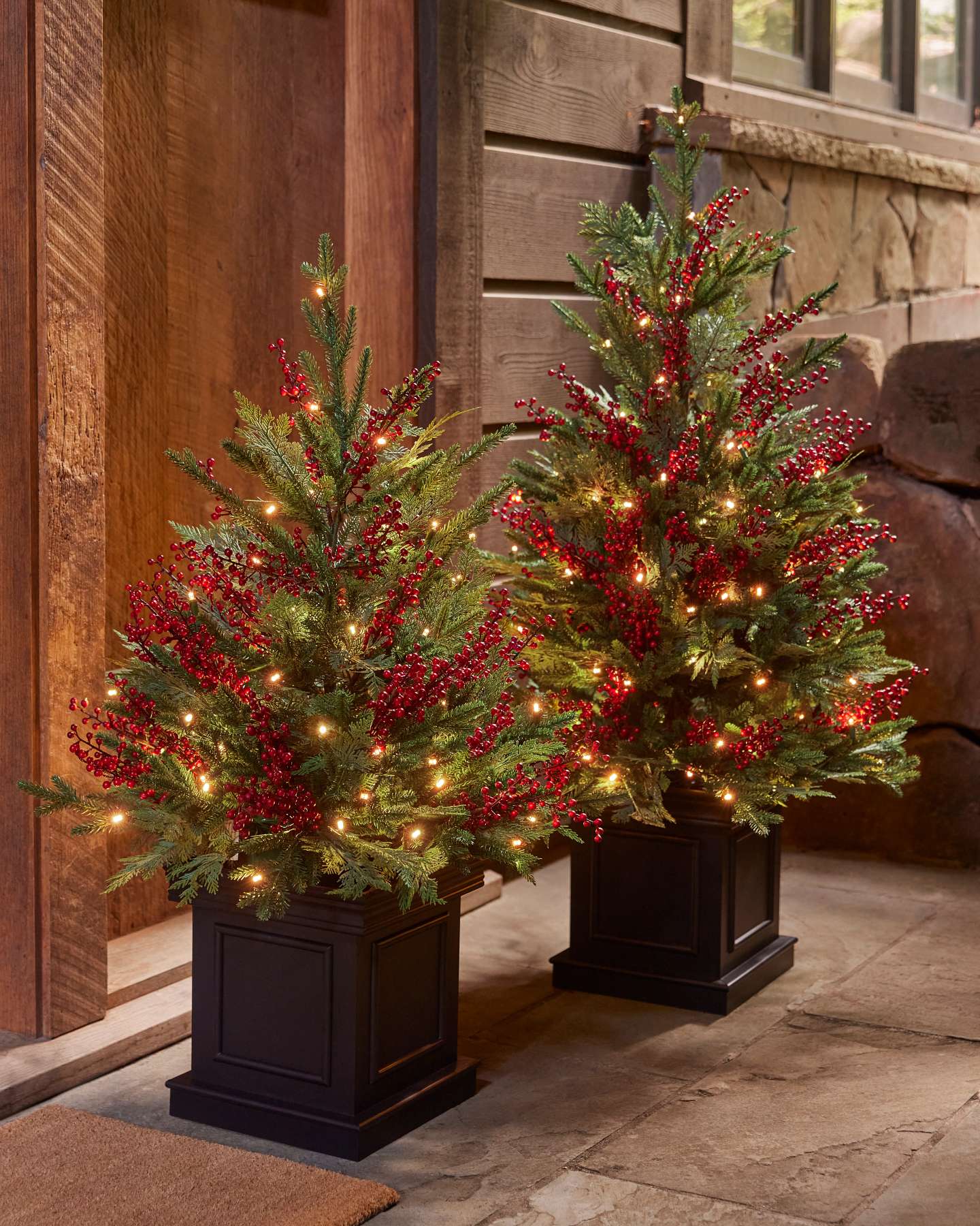 Balsam Hill Outdoor Red Berry Evergreen Potted Artificial Christmas Tree Holiday Display