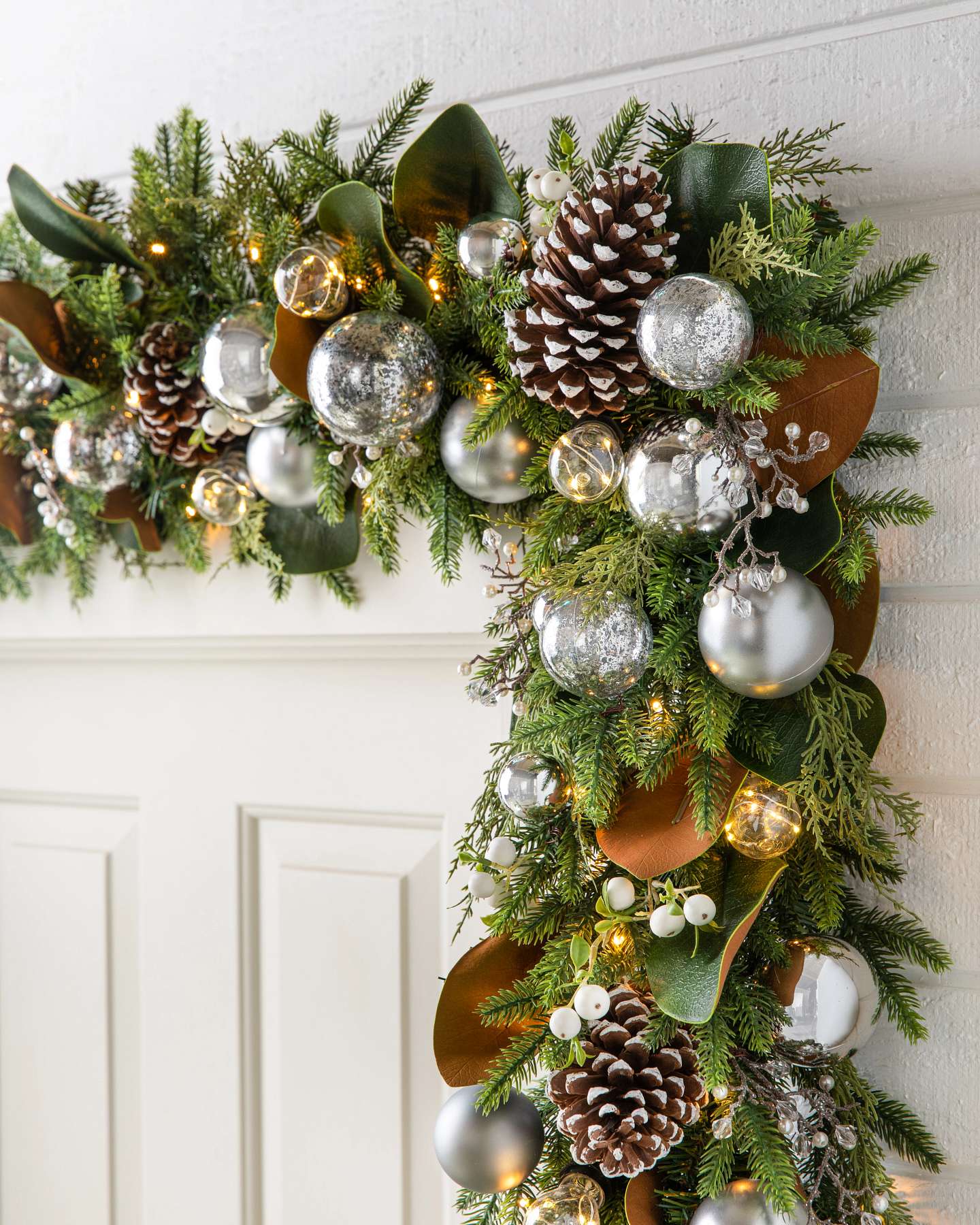 Balsam Hill Outdoor Sterling Memories Artificial Christmas Garland 10-Feet LED Elegant Holiday Accent