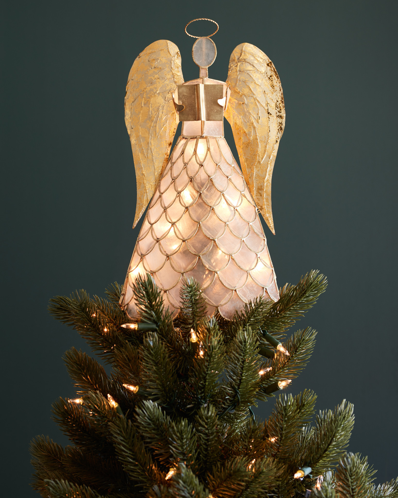 Capiz Angel Lighted Tree Topper | Balsam Hill