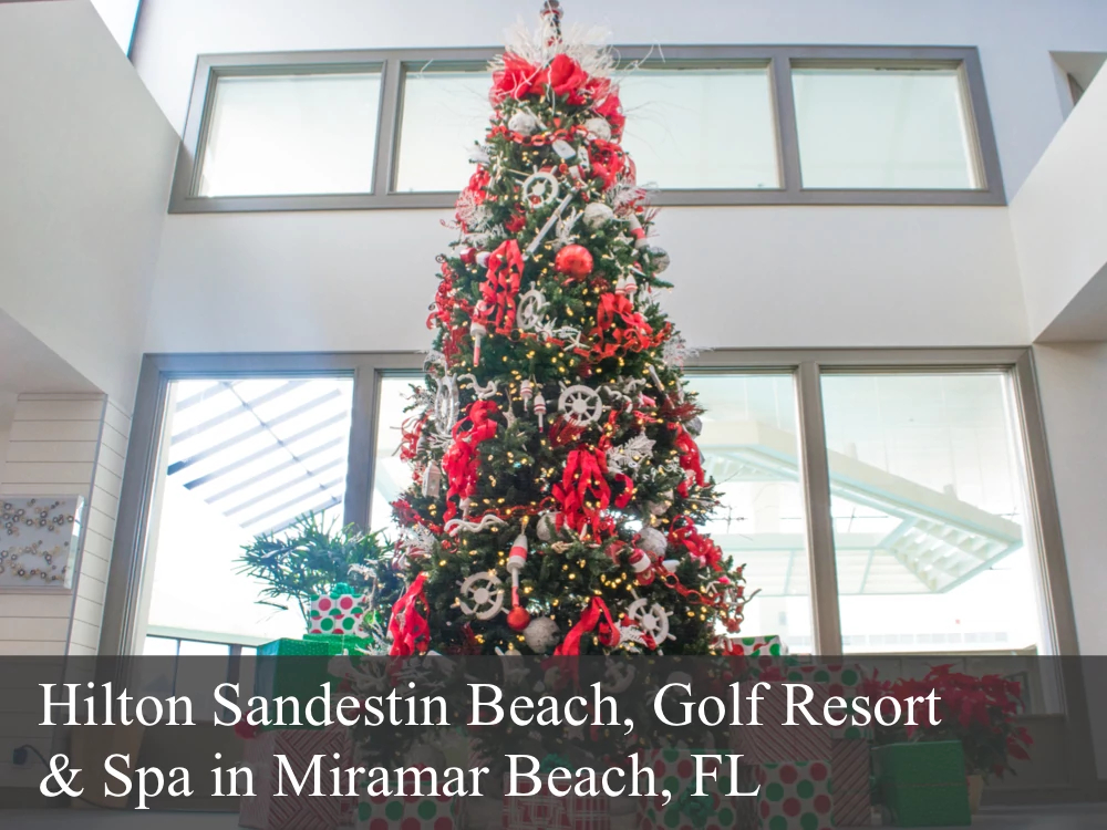 Hilton – Sandestin Beach hotel lobby holiday decorating and commercial Christmas trees by Balsam Hill