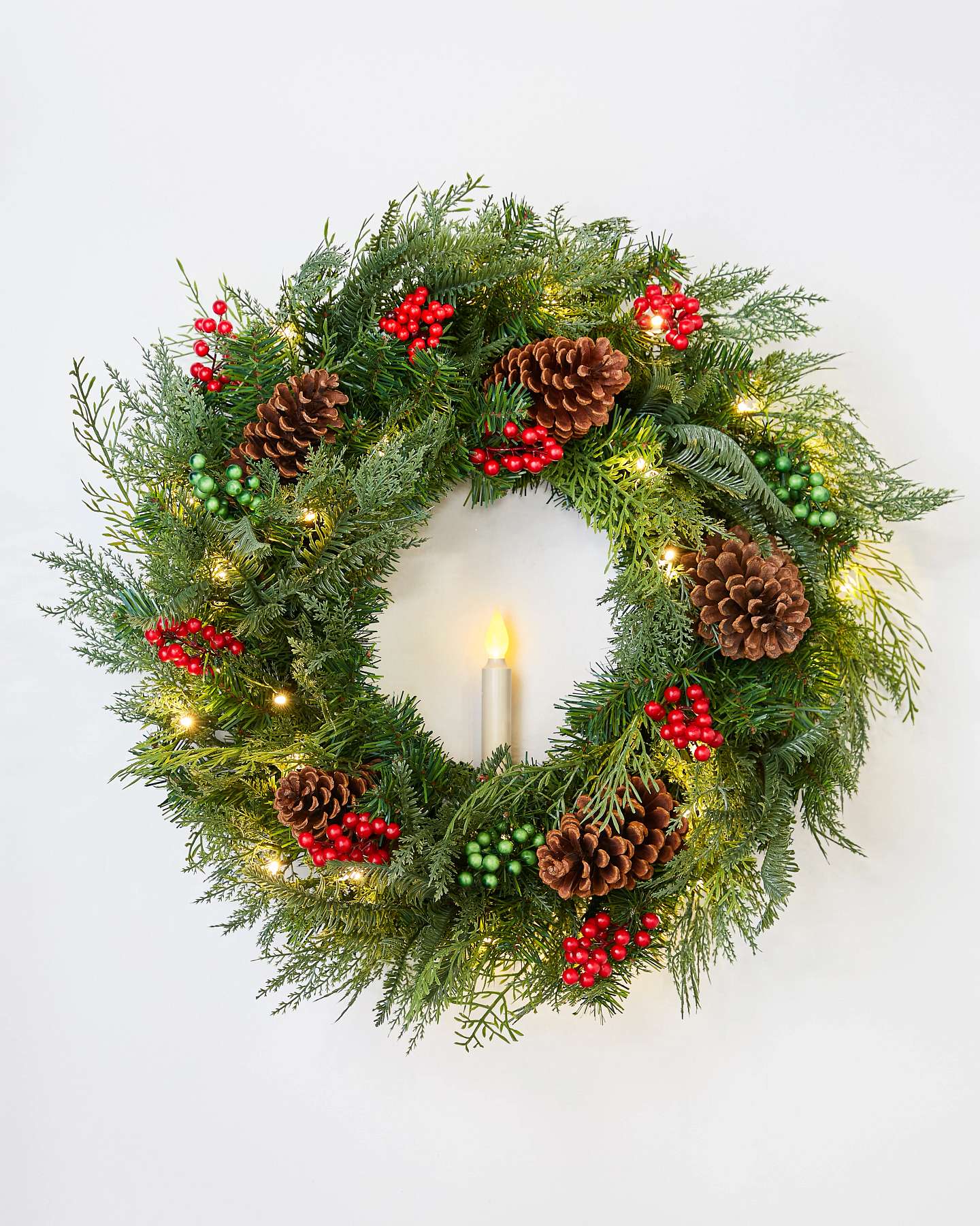 Balsam Hill Winter Evergreen Window Artificial Christmas Wreath 22-Inch Front View