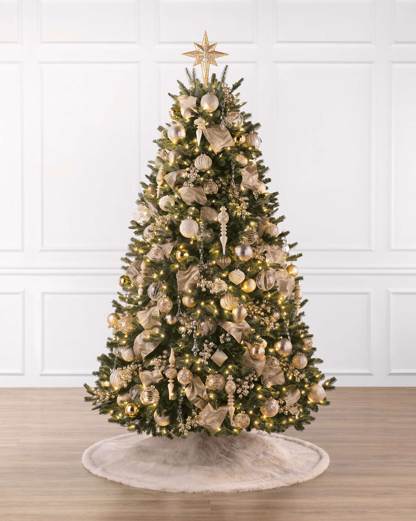 Balsam Hill Fraser Fir Artificial Christmas Tree Lifestyle Room Display with Family Opening Gifts