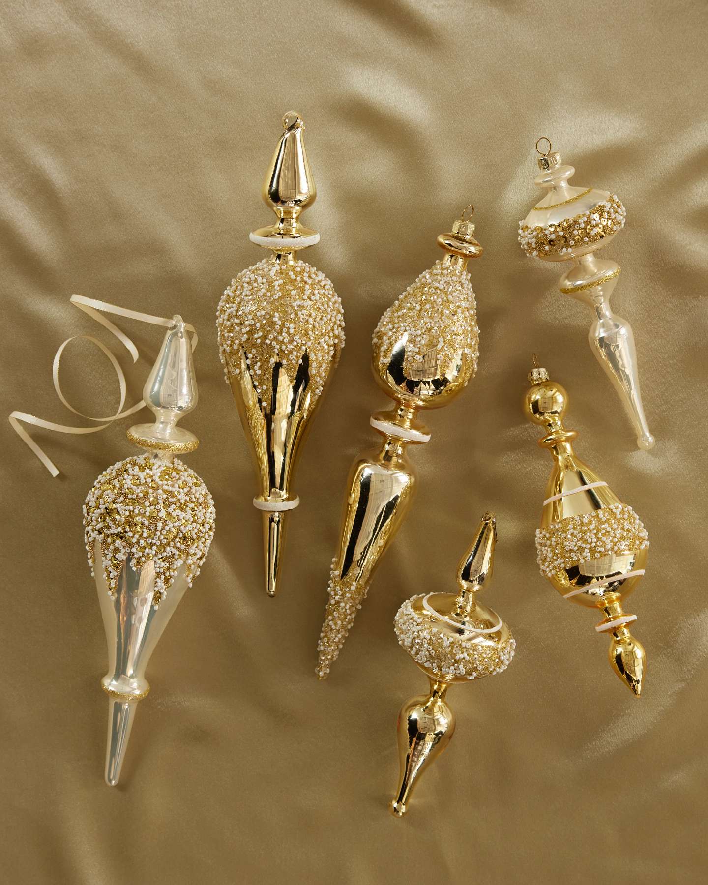 Gilded Glory Beaded Finial Ornament Set