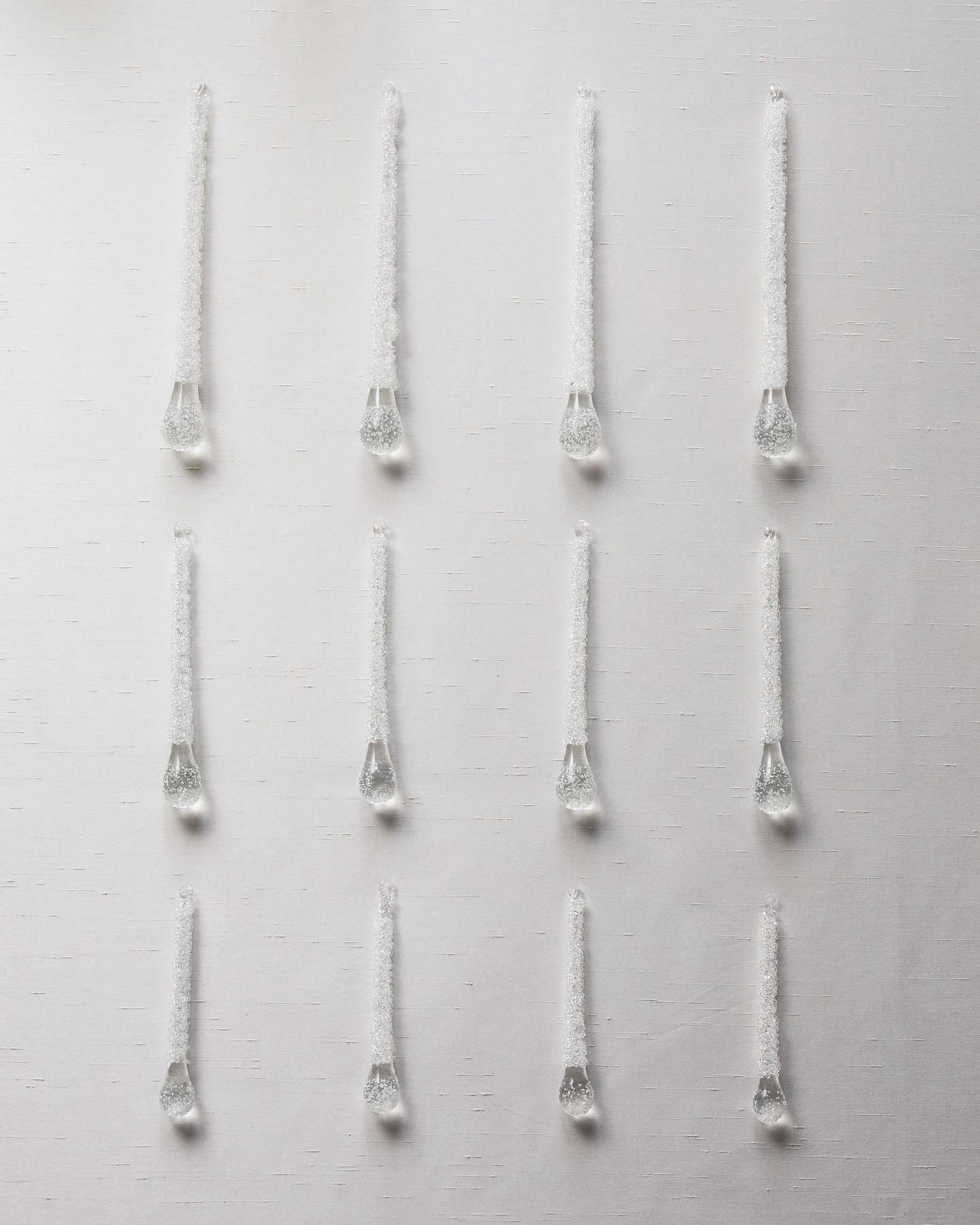 Balsam Hill Nordic Frost Frozen Teardrop Christmas Ornament Set of 12 Close-Up