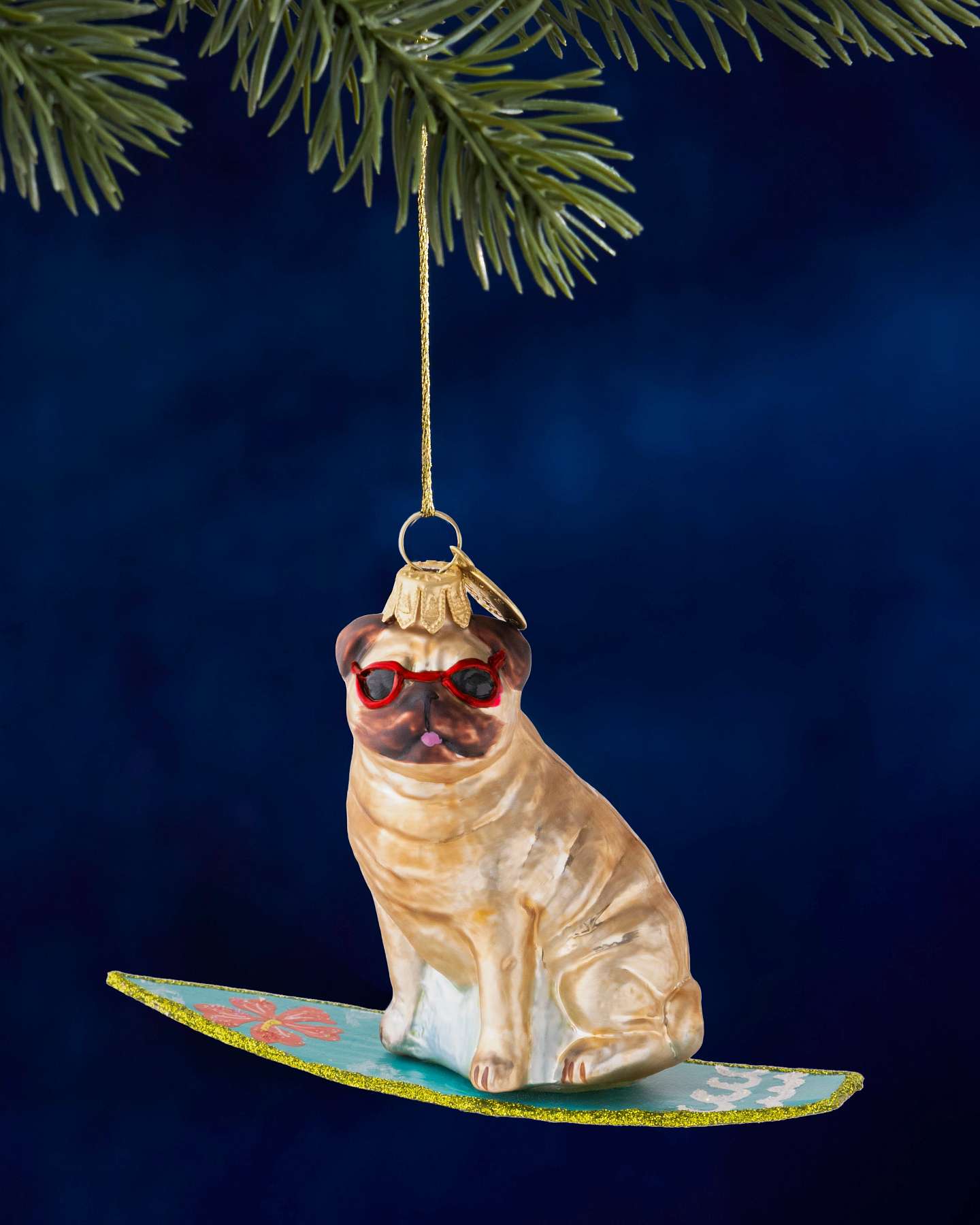 Balsam Hill Studio Surfing Pug Ornament