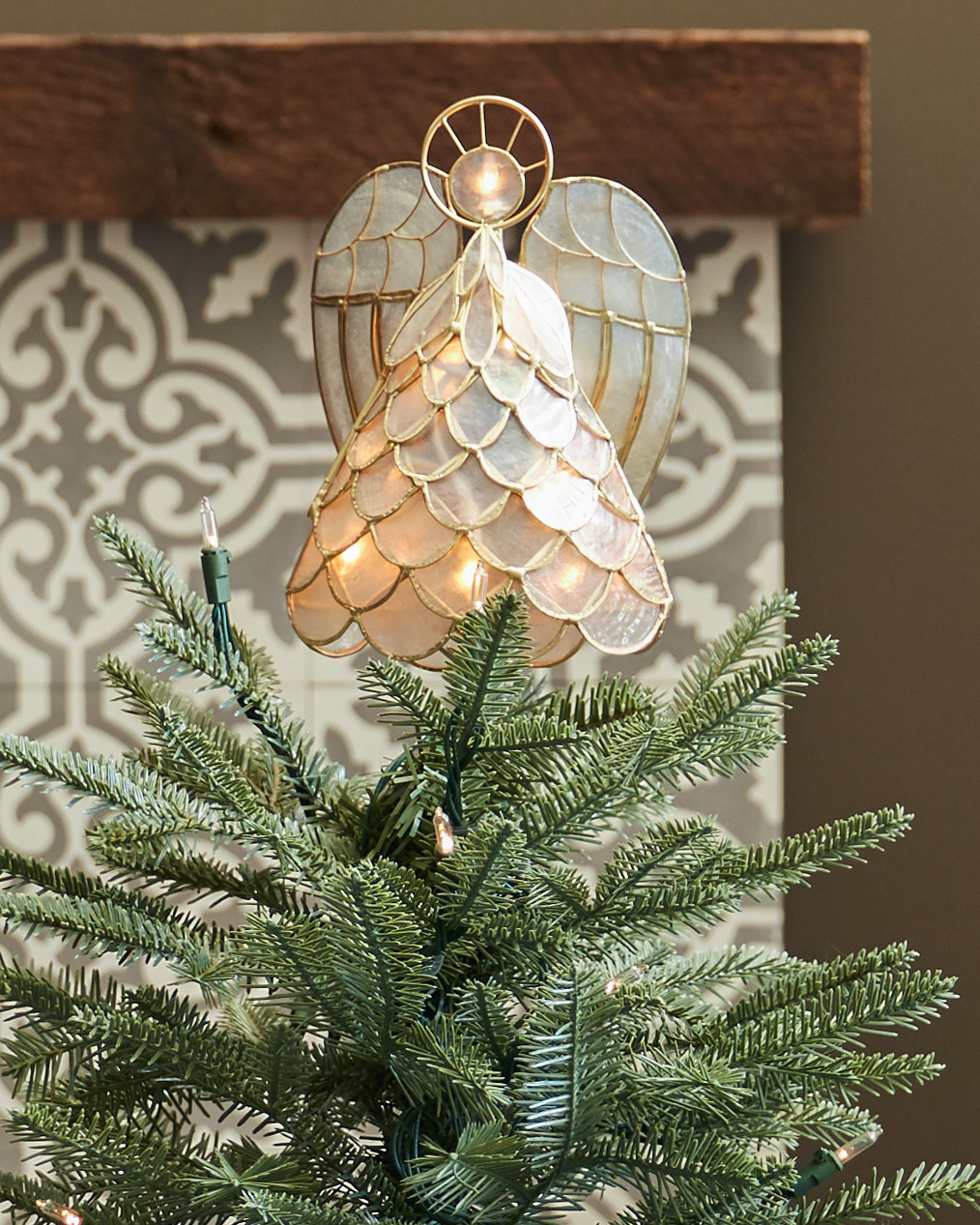 Capiz Angel Lighted Tree Topper | Balsam Hill