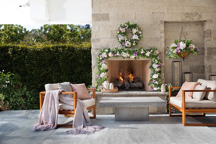 Love the basket with blanket in front of the fireplace--Great textures