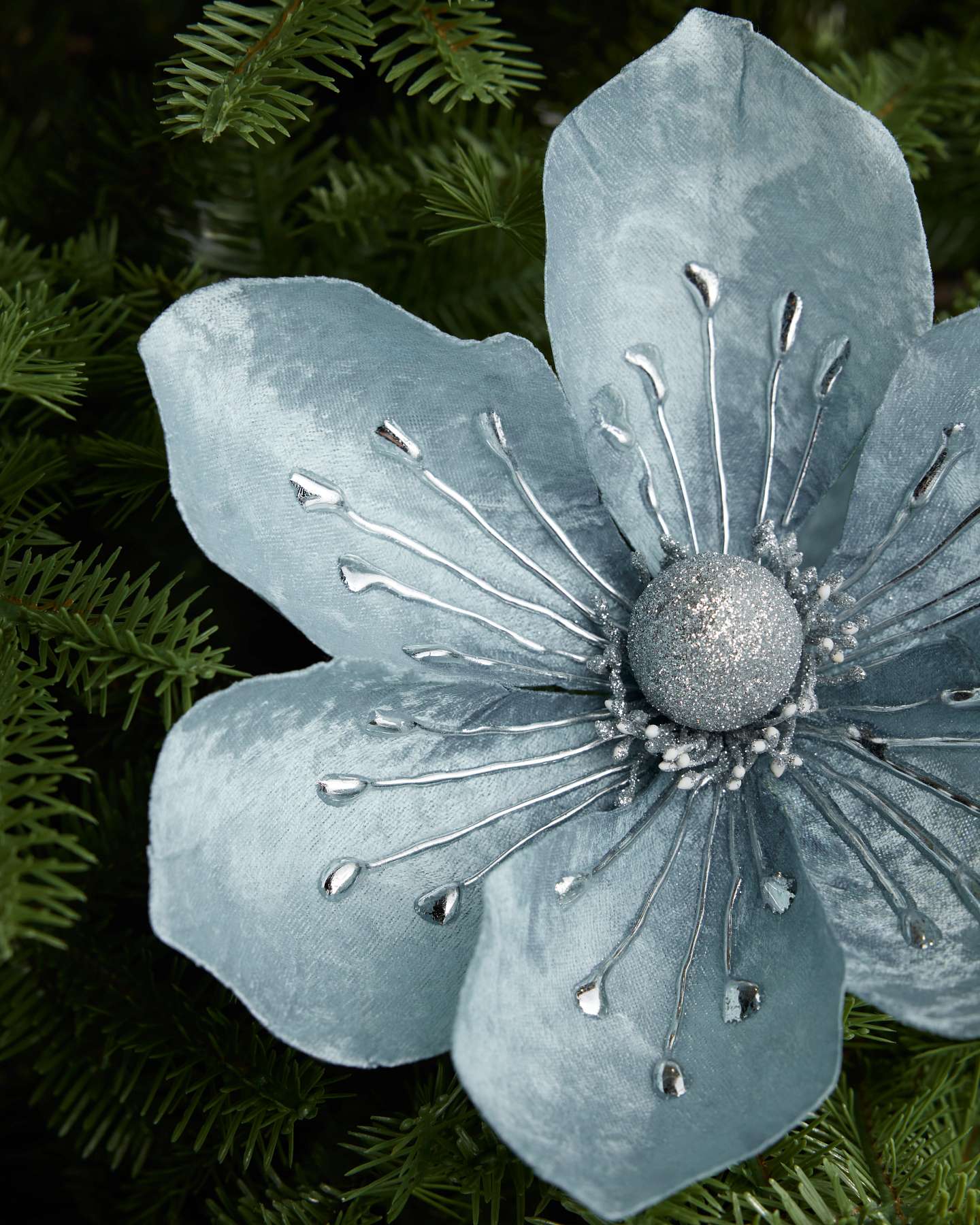 Large Ice Blue Magnolia Christmas Tree Picks, Set of 12