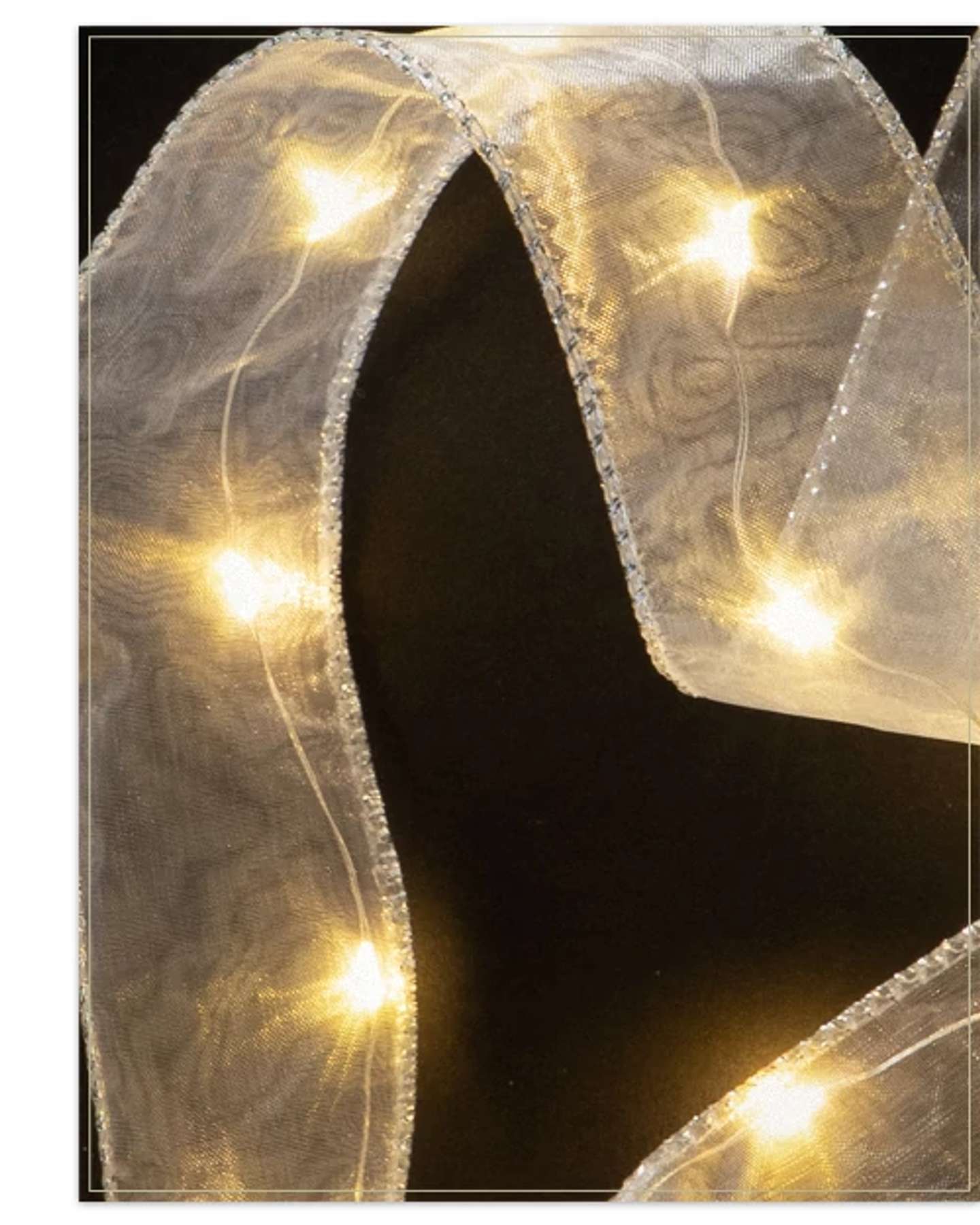 Balsam Hill Lit Ribbon Artificial Christmas Tree Ribbon with Warm Lights