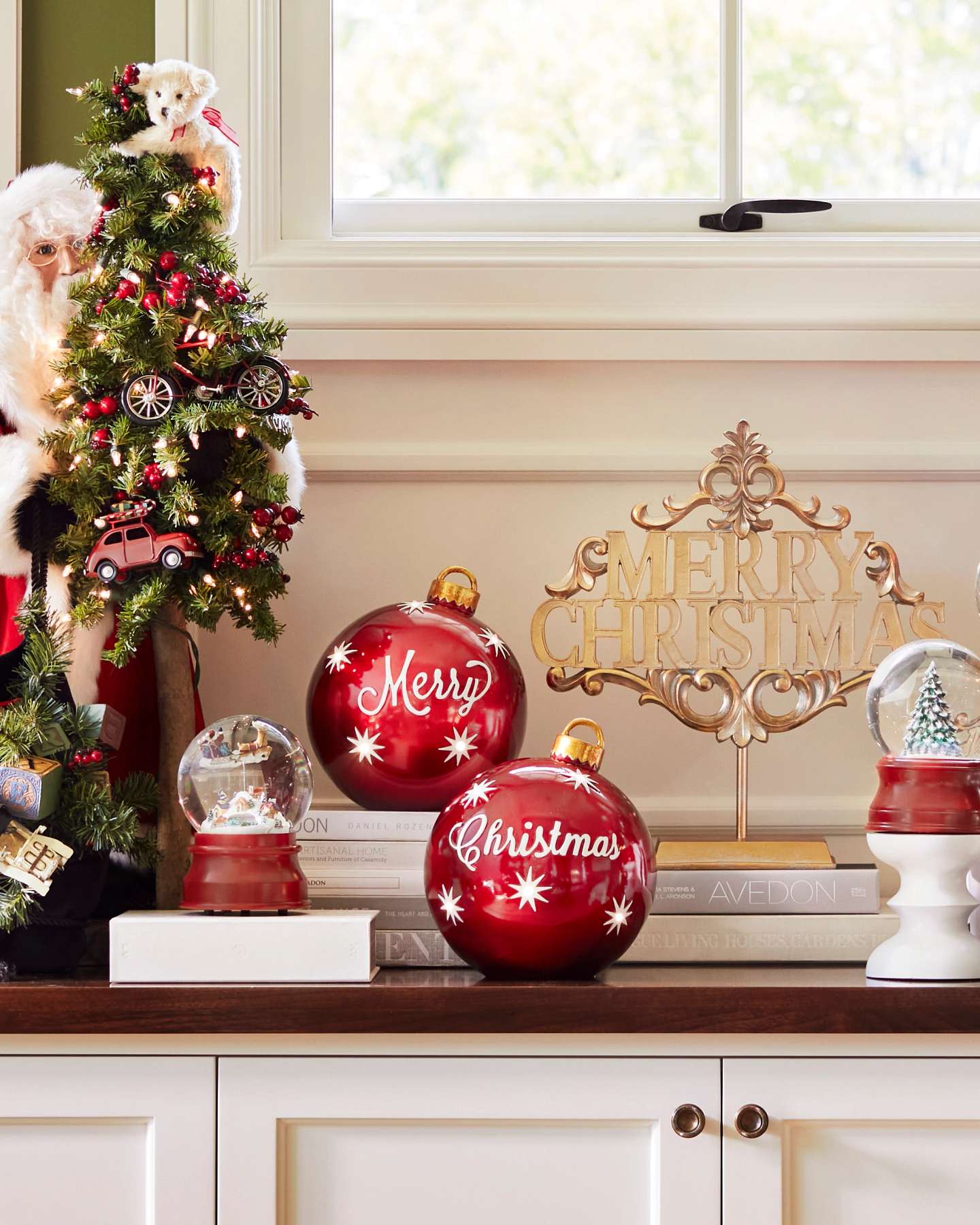 Balsam Hill Lighted Tabletop Merry Christmas Ornament Lifestyle View