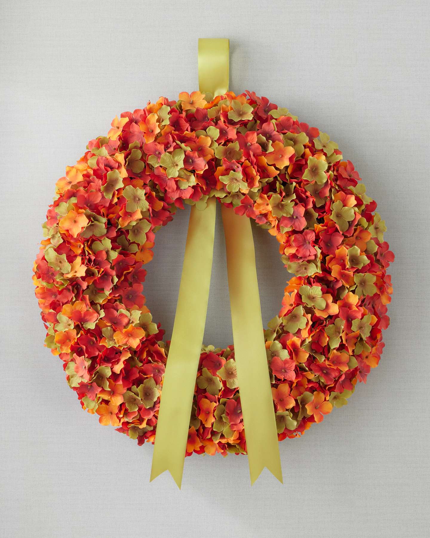 Balsam Hill Orange Rustic Hydrangea Artificial Fall Wreath Full View