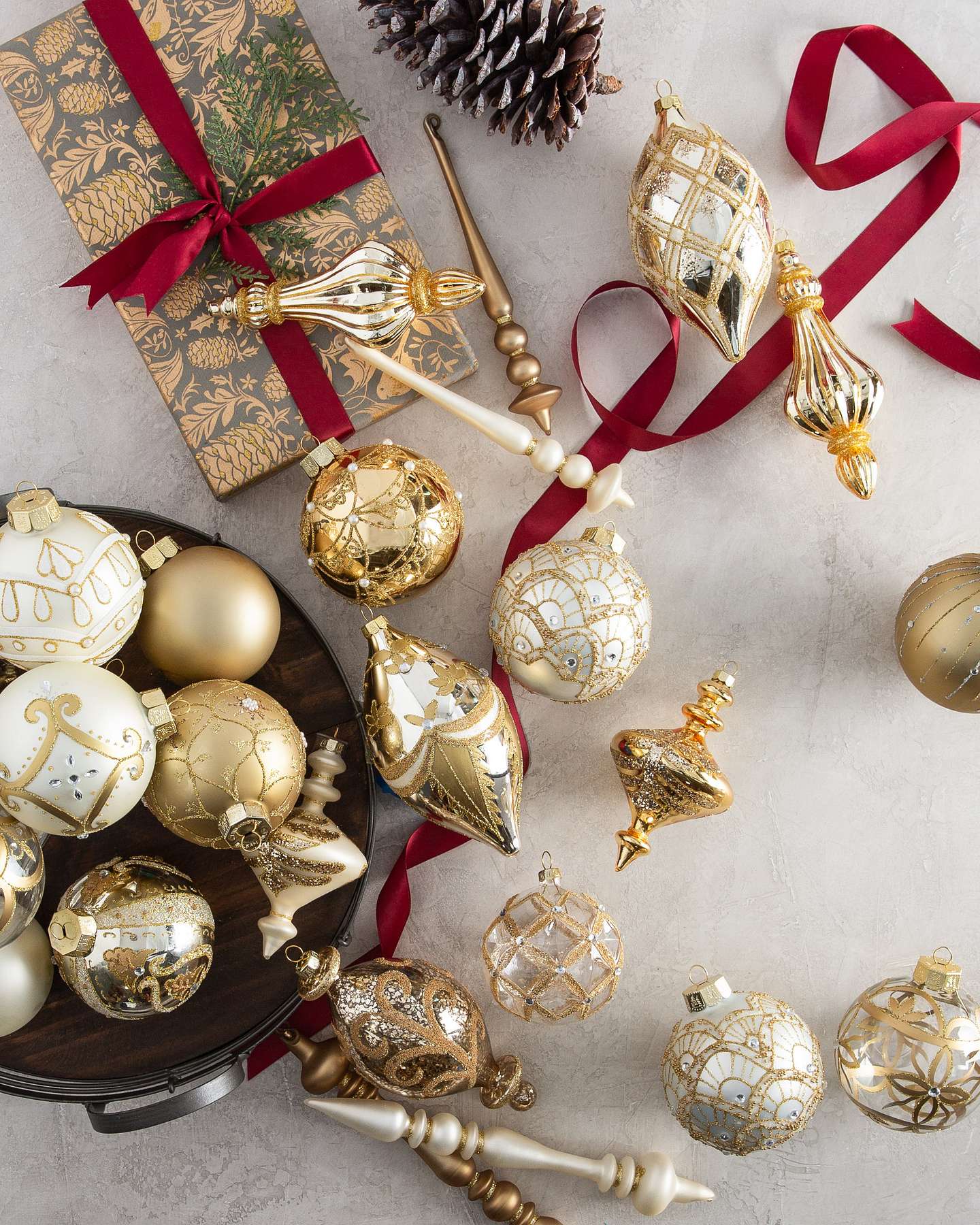 Balsam Hill Gilded Glory Artificial Christmas Ornament Set with Matching Finishes