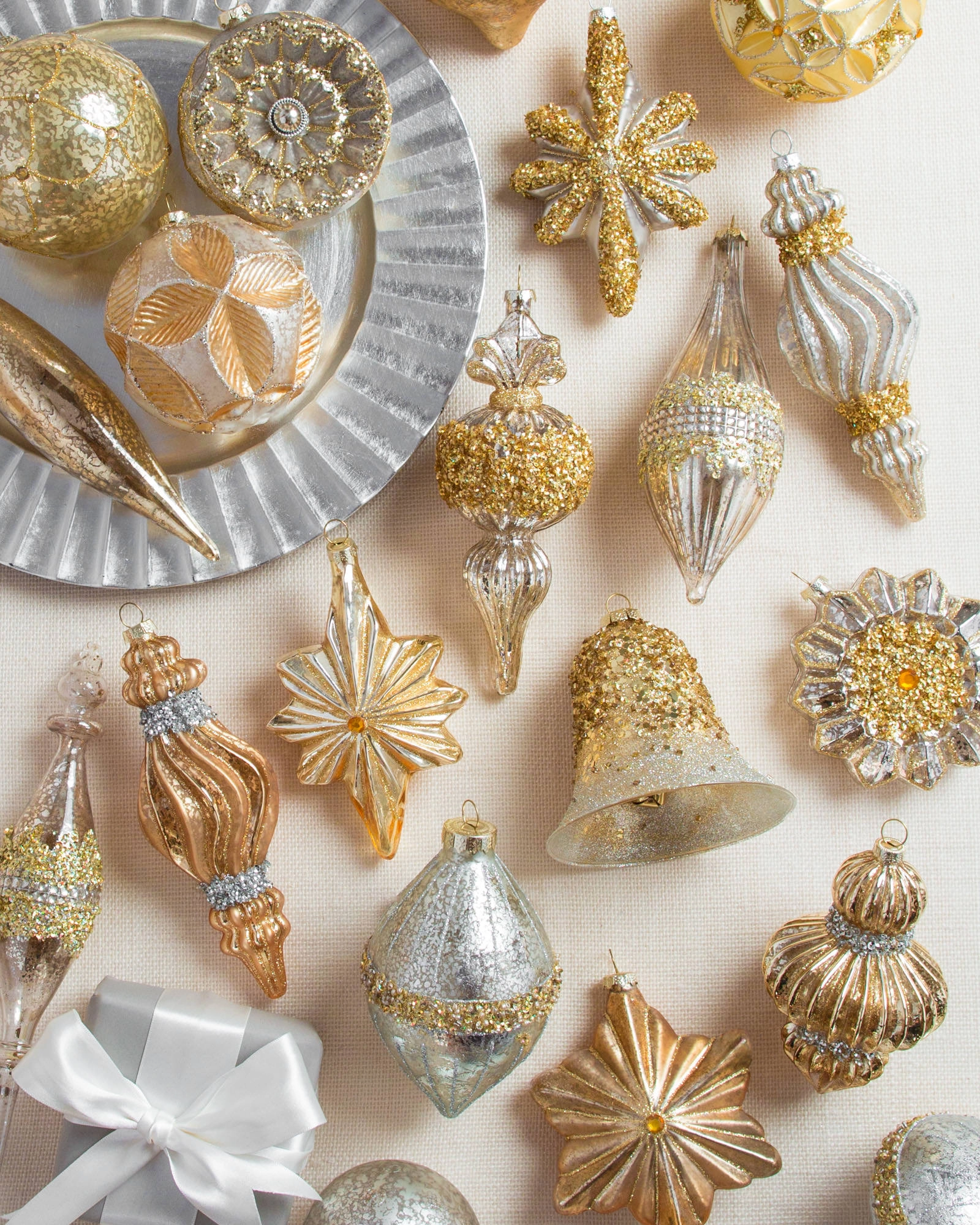 Silver Gold Glass Christmas Bauble Set Balsam Hill