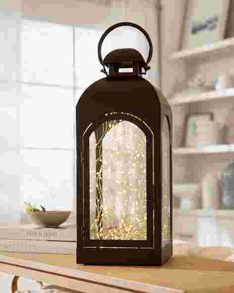 20 inches Brown Classic Fairy Light Lantern by Balsam Hill SSC