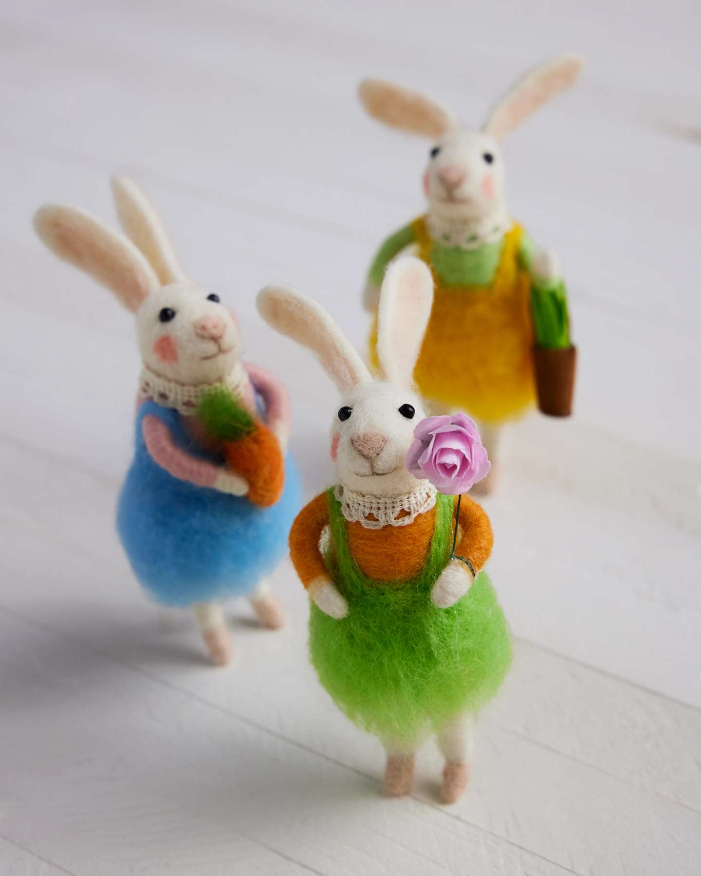 Balsam Hill Bunnies and Blooms Felt Christmas Ornament Set of 10 Closeup of 3