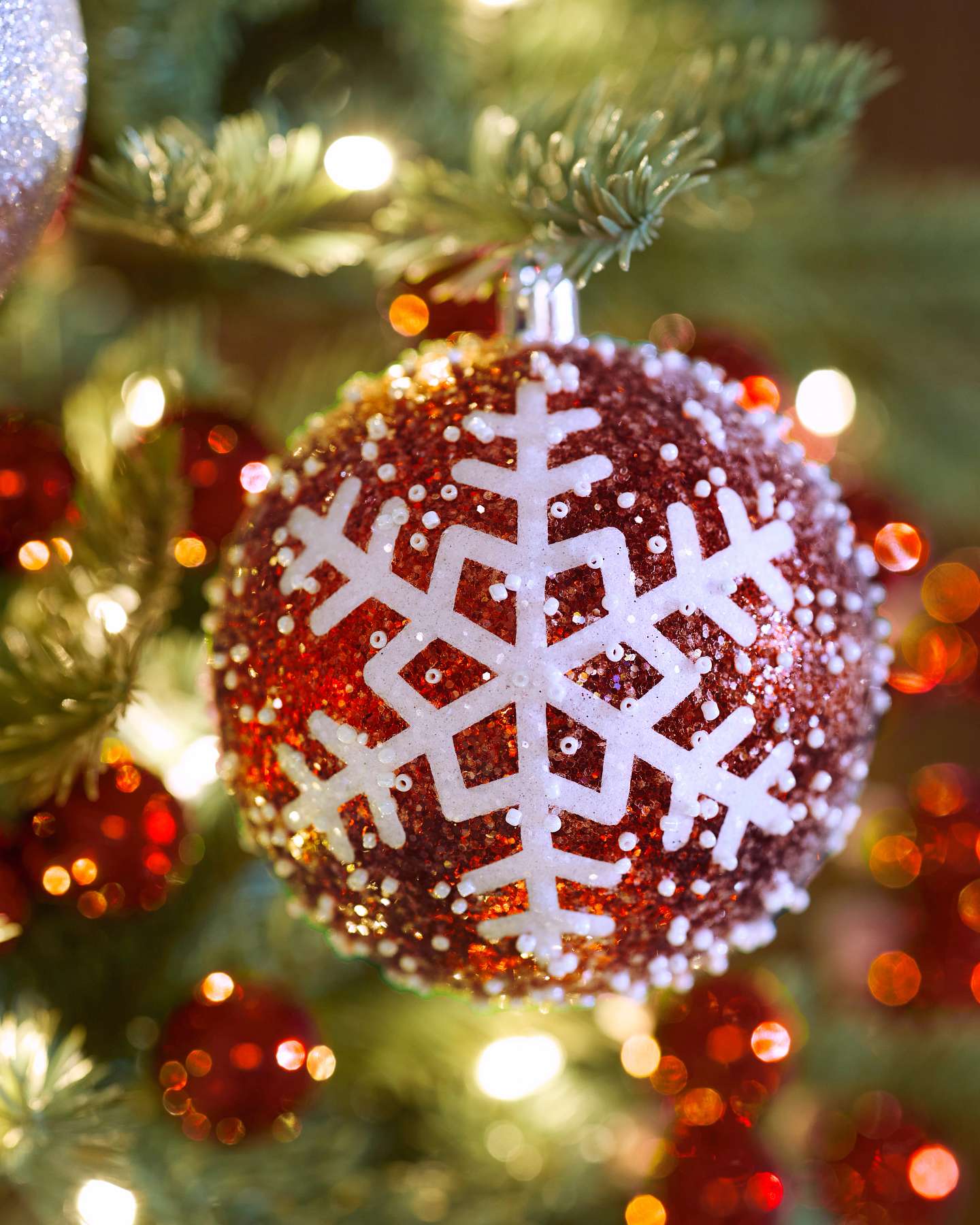 Balsam Hill Nordic Cheer Shatter Resistant Artificial Christmas Ornament Set in Holiday Display