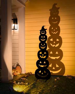 Outdoor Illuminated Stacked Jack-o'-Lanterns Silhouette Outdoor Illuminated Stacked Jack-o'-Lanterns Silhouette