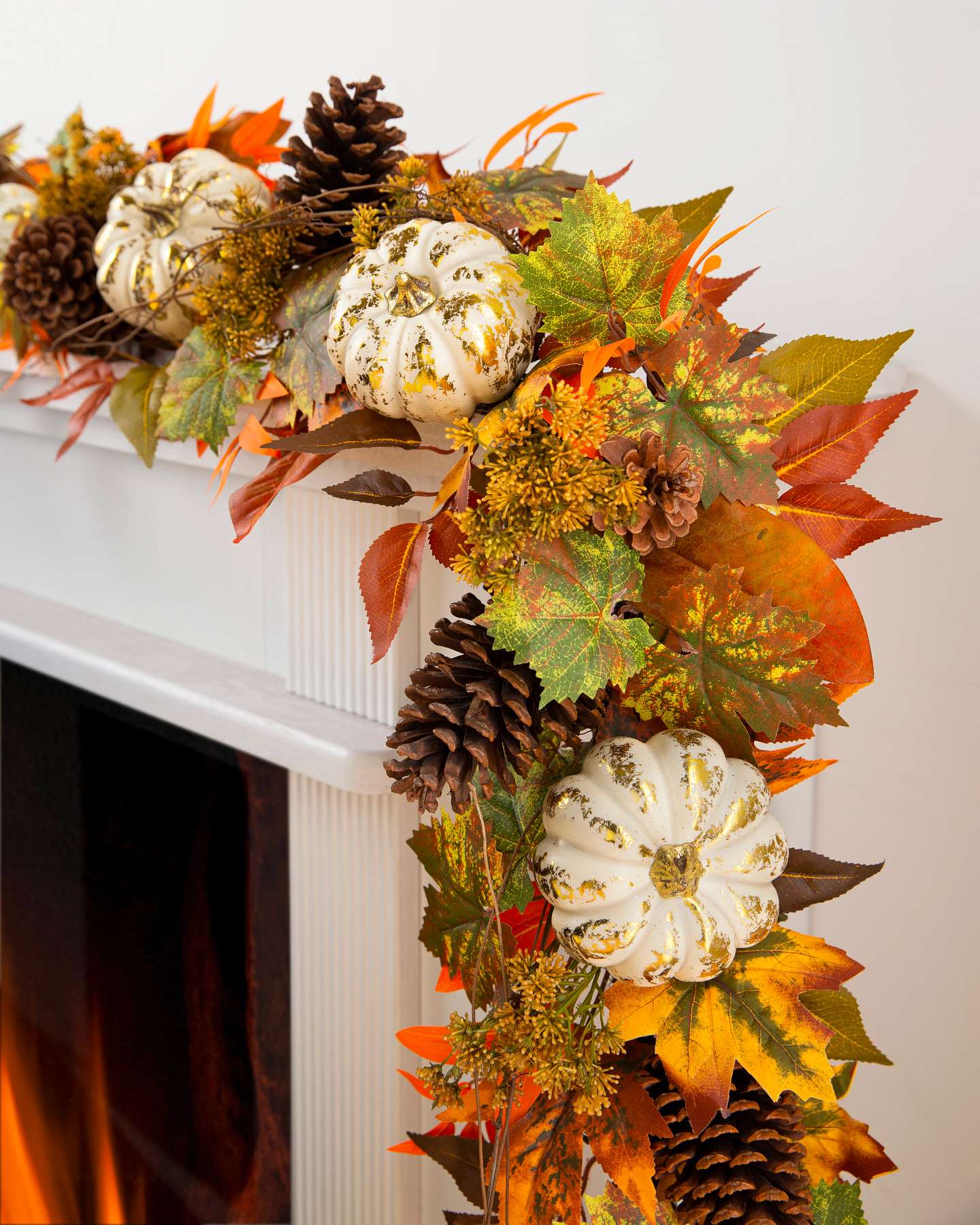 Balsam Hill Fall Medley Artificial Garland Unlit Fireplace Display