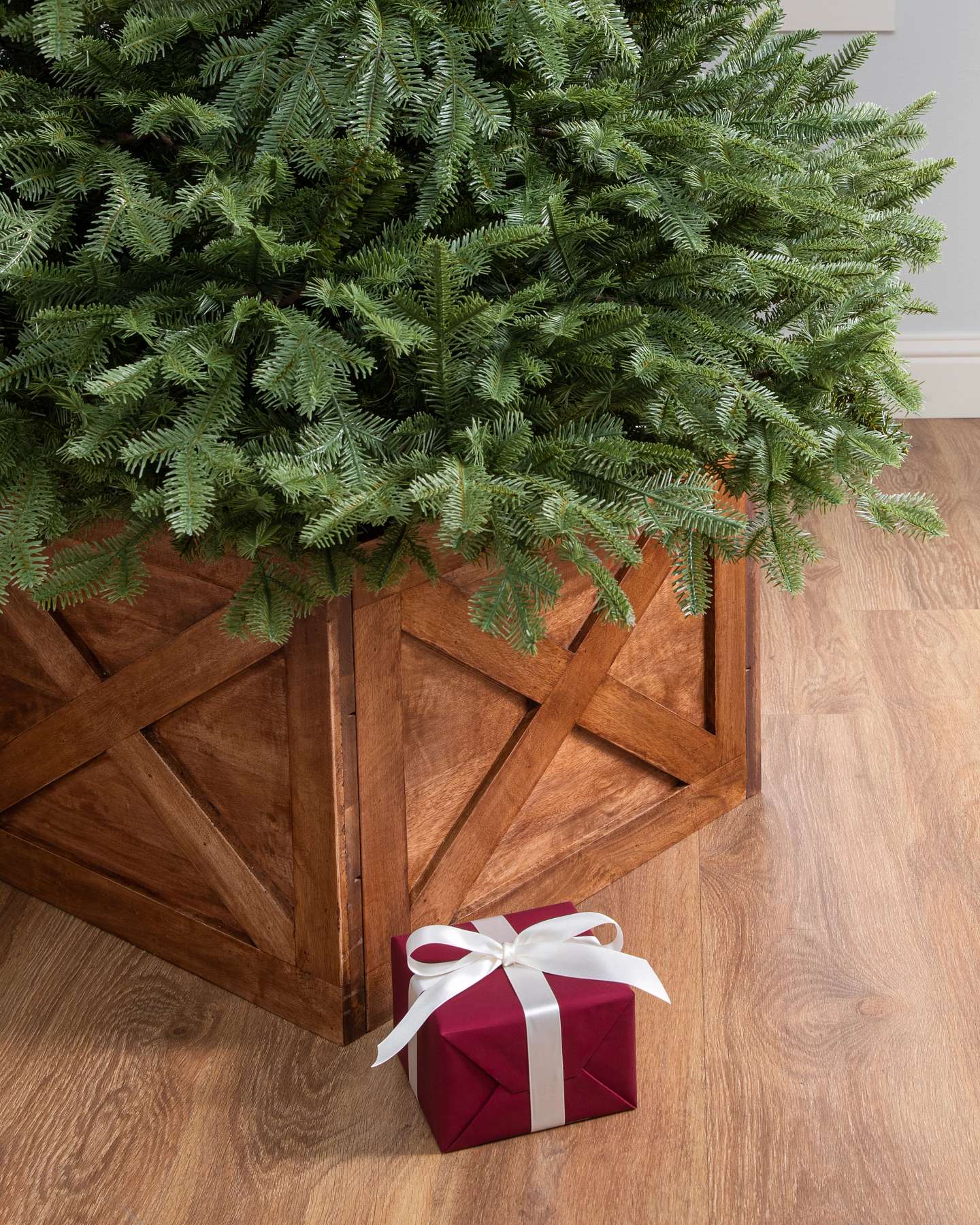 Balsam Hill Brown Farmhouse Wooden Crate Artificial Christmas Tree Collar Tree Display