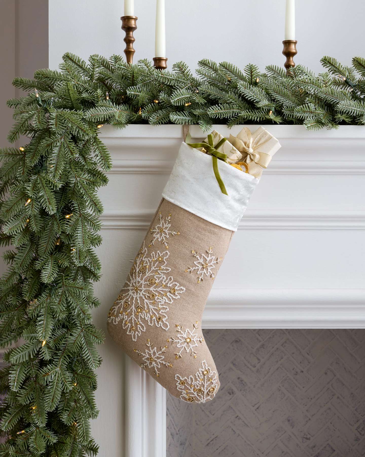Snowflake Chambray Embroidered Christmas Stocking