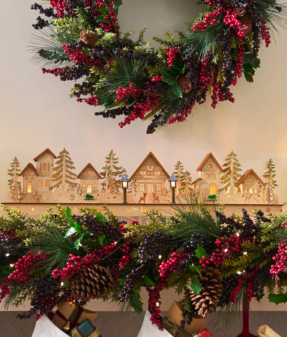 Lit Wooden Christmas Village Advent Calendar